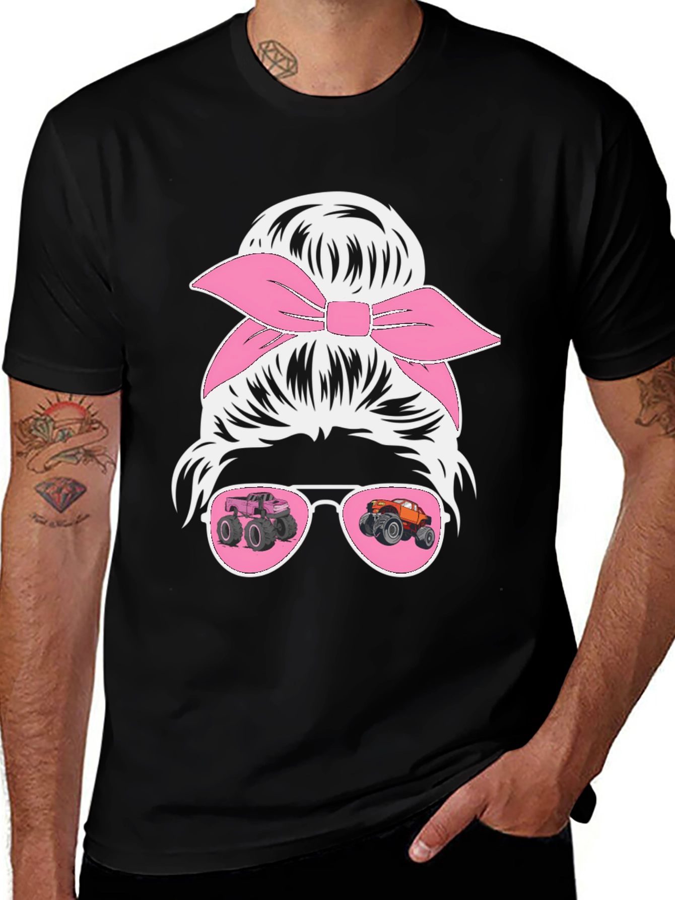Messy Bun Monster Truck Mom T-Shirt