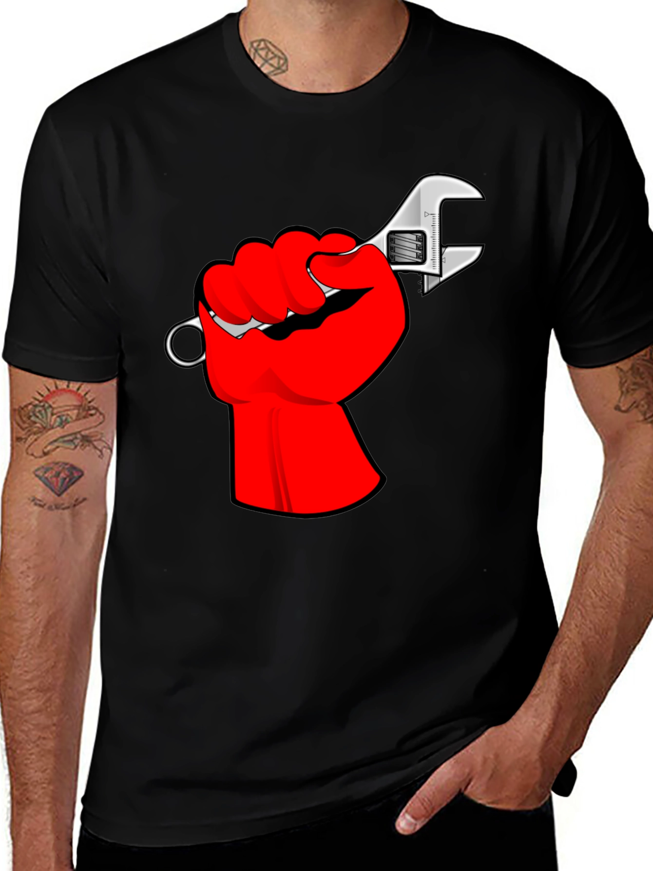 Variant 7 of Red Fist Wrench Graphic T-Shirt - Black