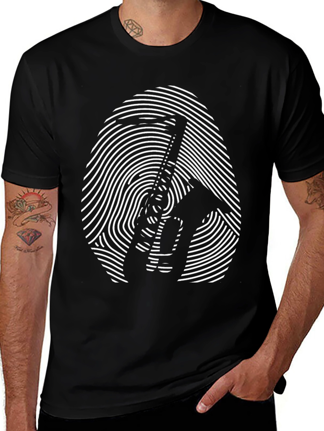 Variant 25 of Black T-Shirt with Fingerprint Guitar Graphic