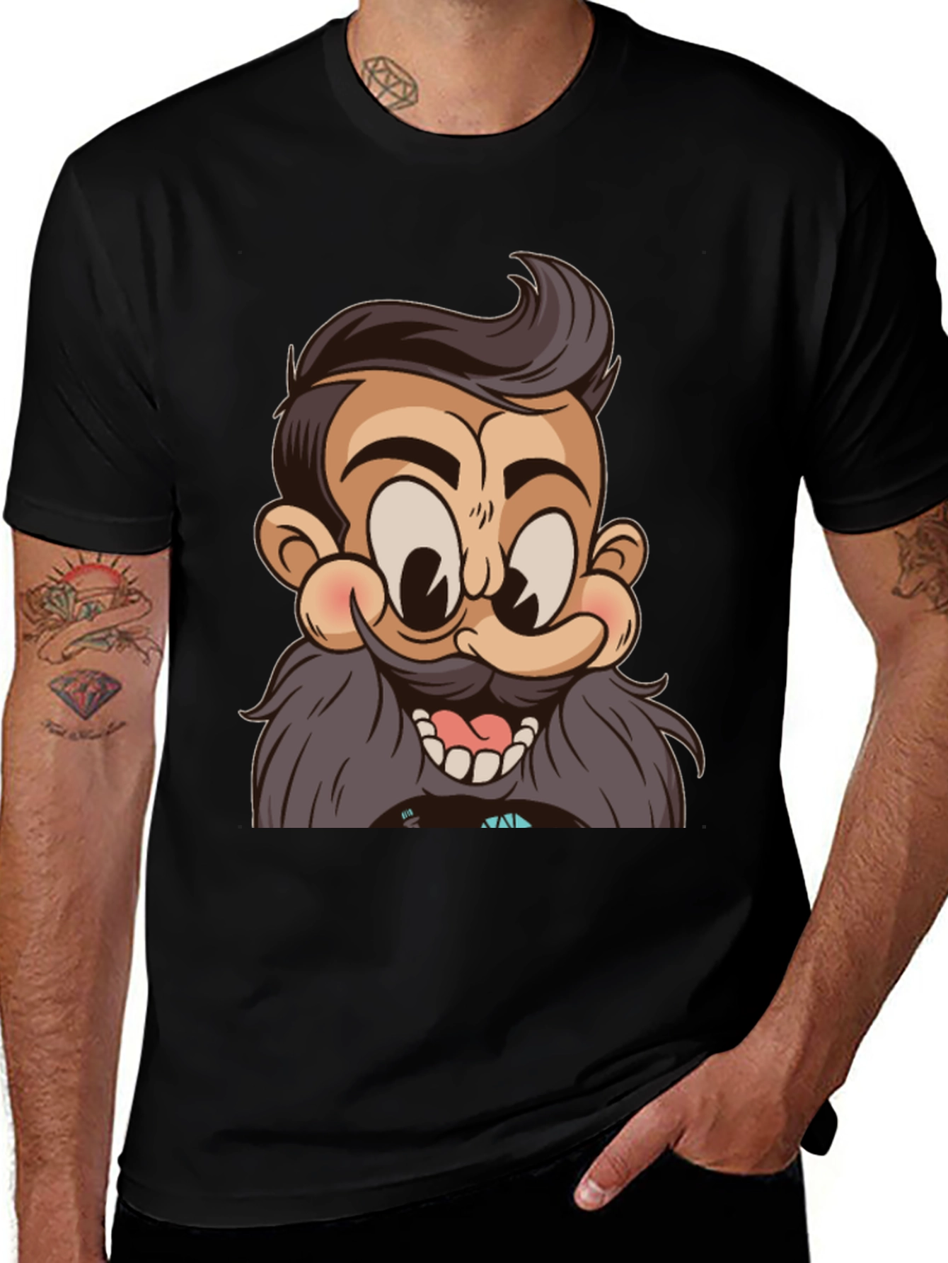 Variant 28 of Cartoon Beard Man Black T-Shirt