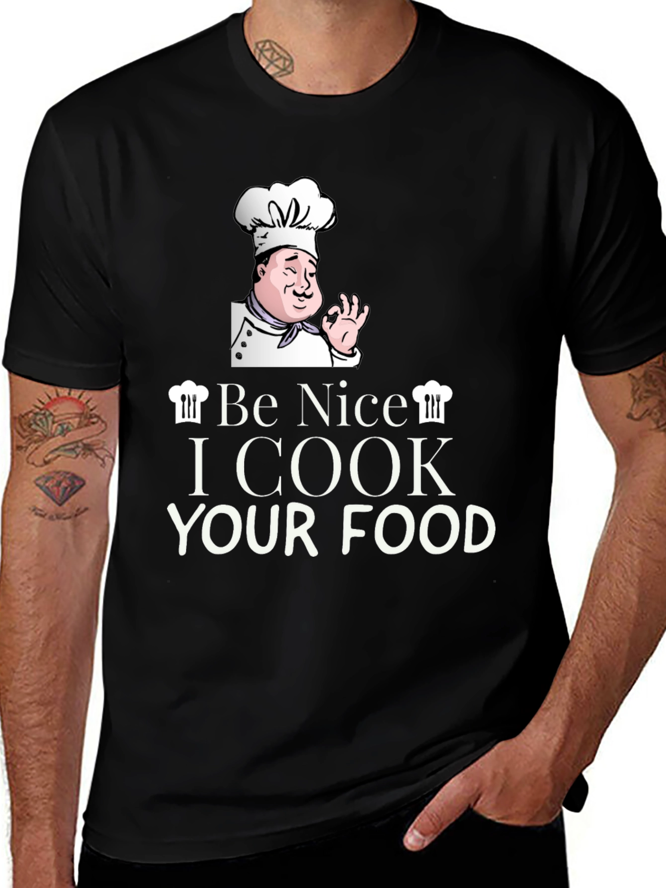 Variant 21 of Funny Chef T-Shirt - Be Nice I Cook Your Food!