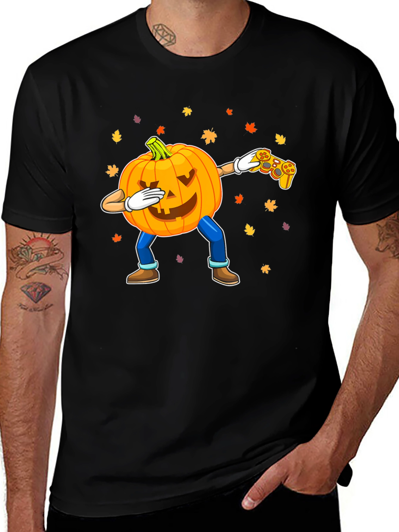 Variant 29 of Dabbing Pumpkin Gamer Black T-Shirt