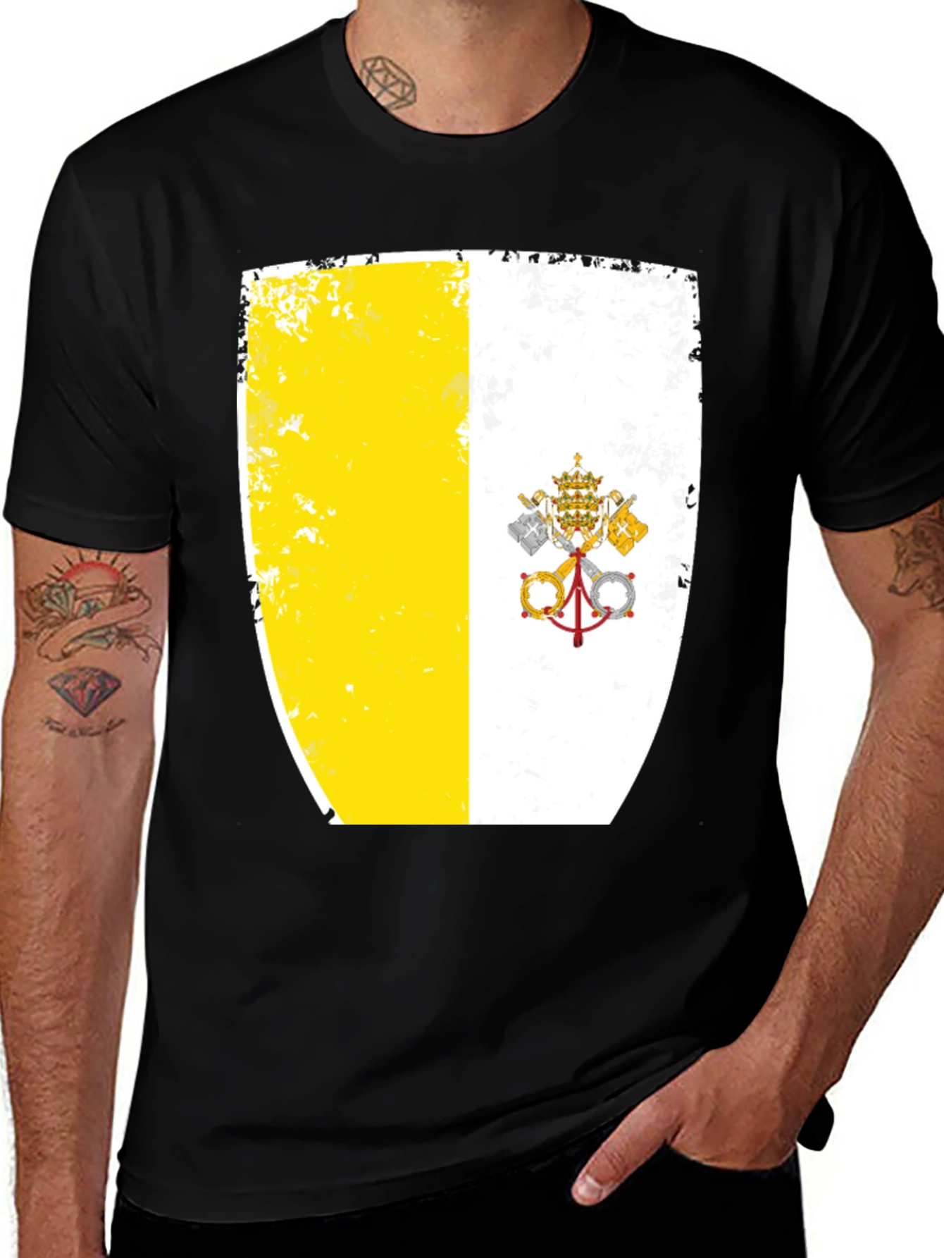 Variant 5 of Vatican Flag T-Shirt - Black, Crew Neck, Short Sleeve