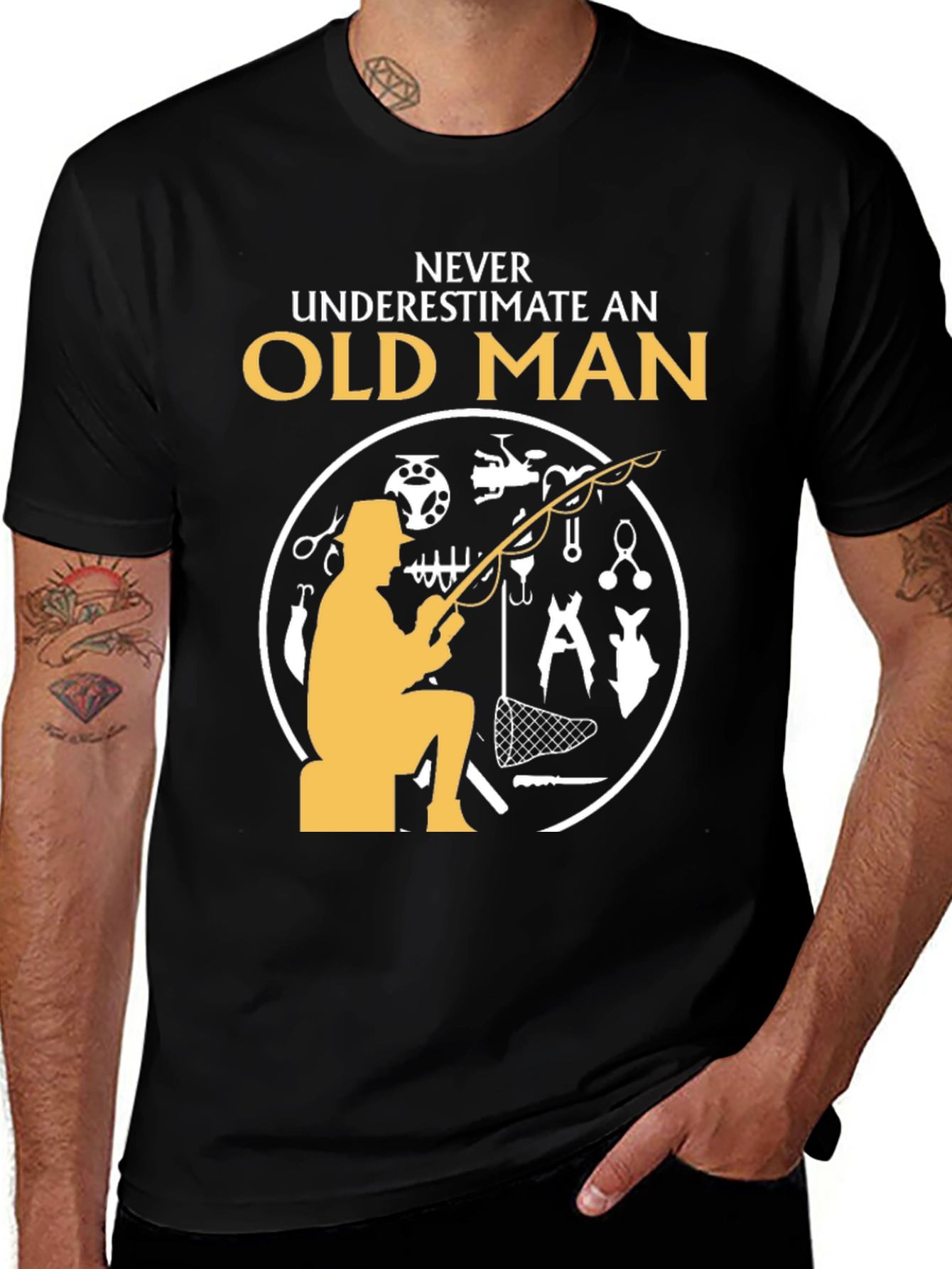 Variant 11 of Old Man Fishing T-Shirt - Never Underestimate!