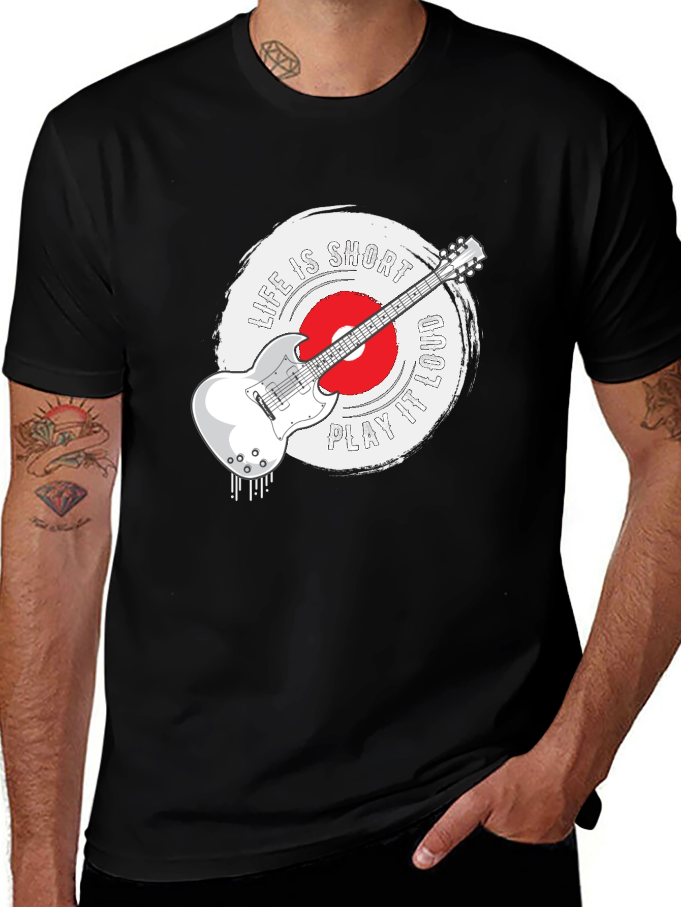 Variant 4 of Life Is Short, Play It Loud Black Graphic Tee