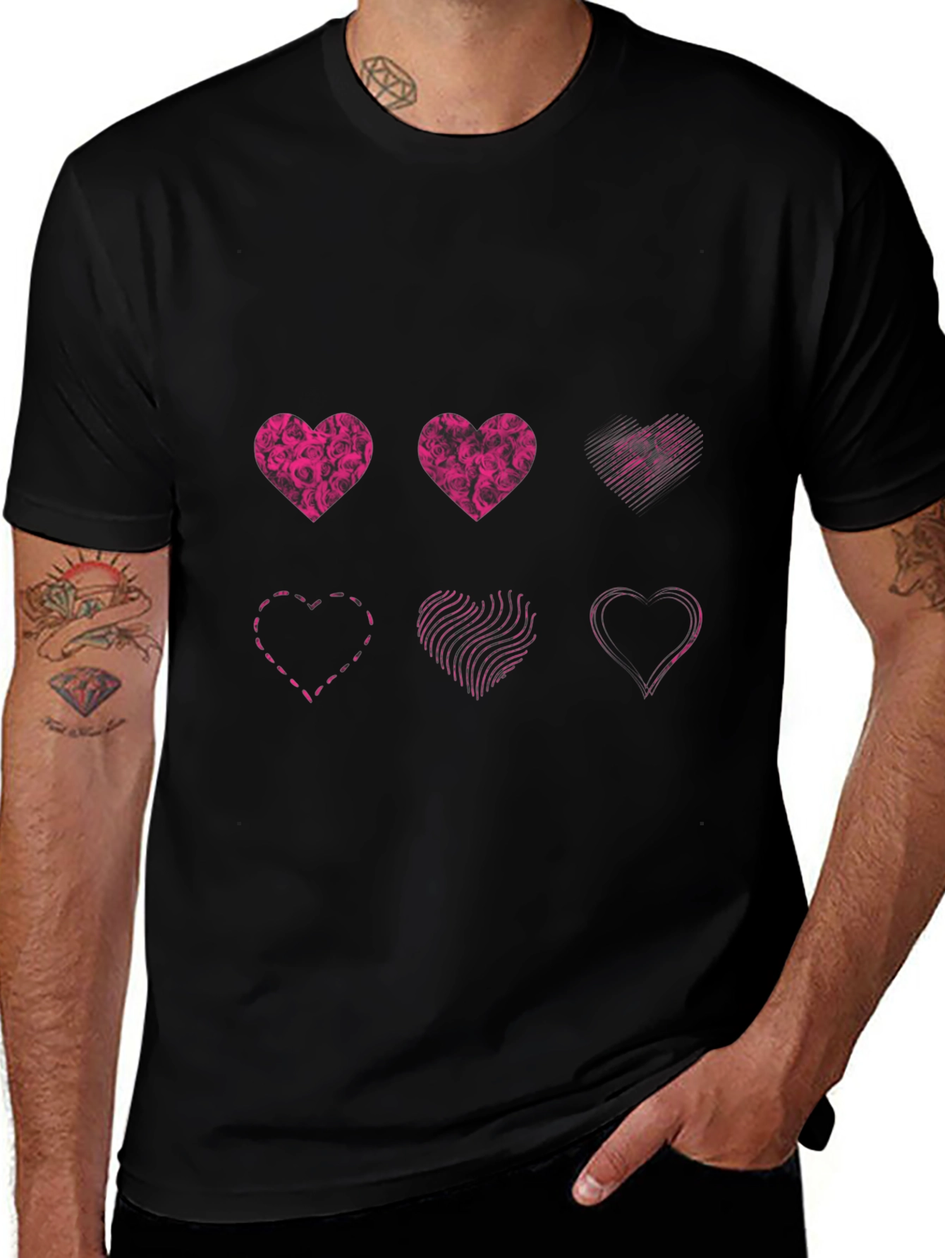 Variant 21 of Heart Pattern Black T-Shirt