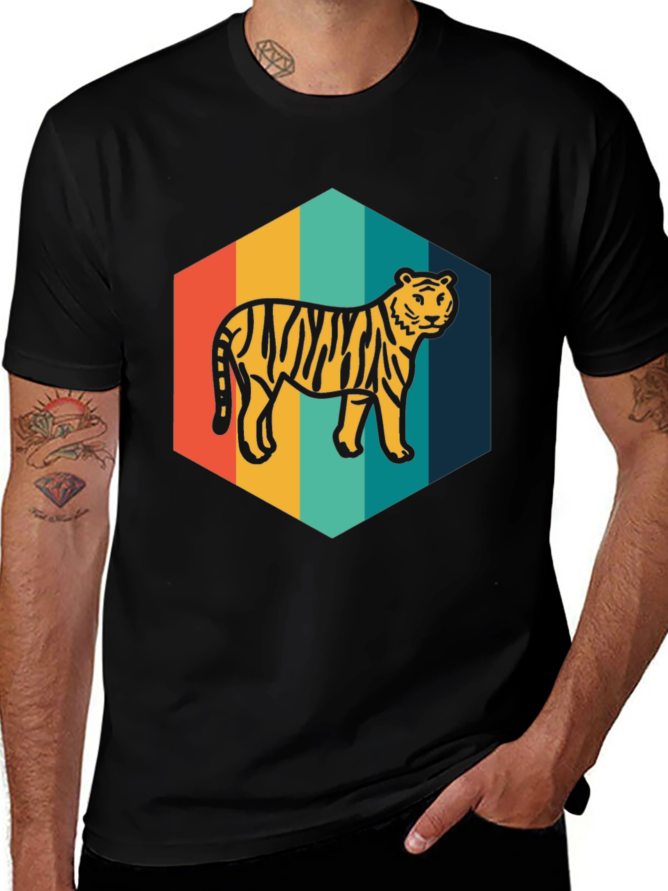 Variant 21 of Retro Tiger Graphic Tee - Men's Black T-Shirt