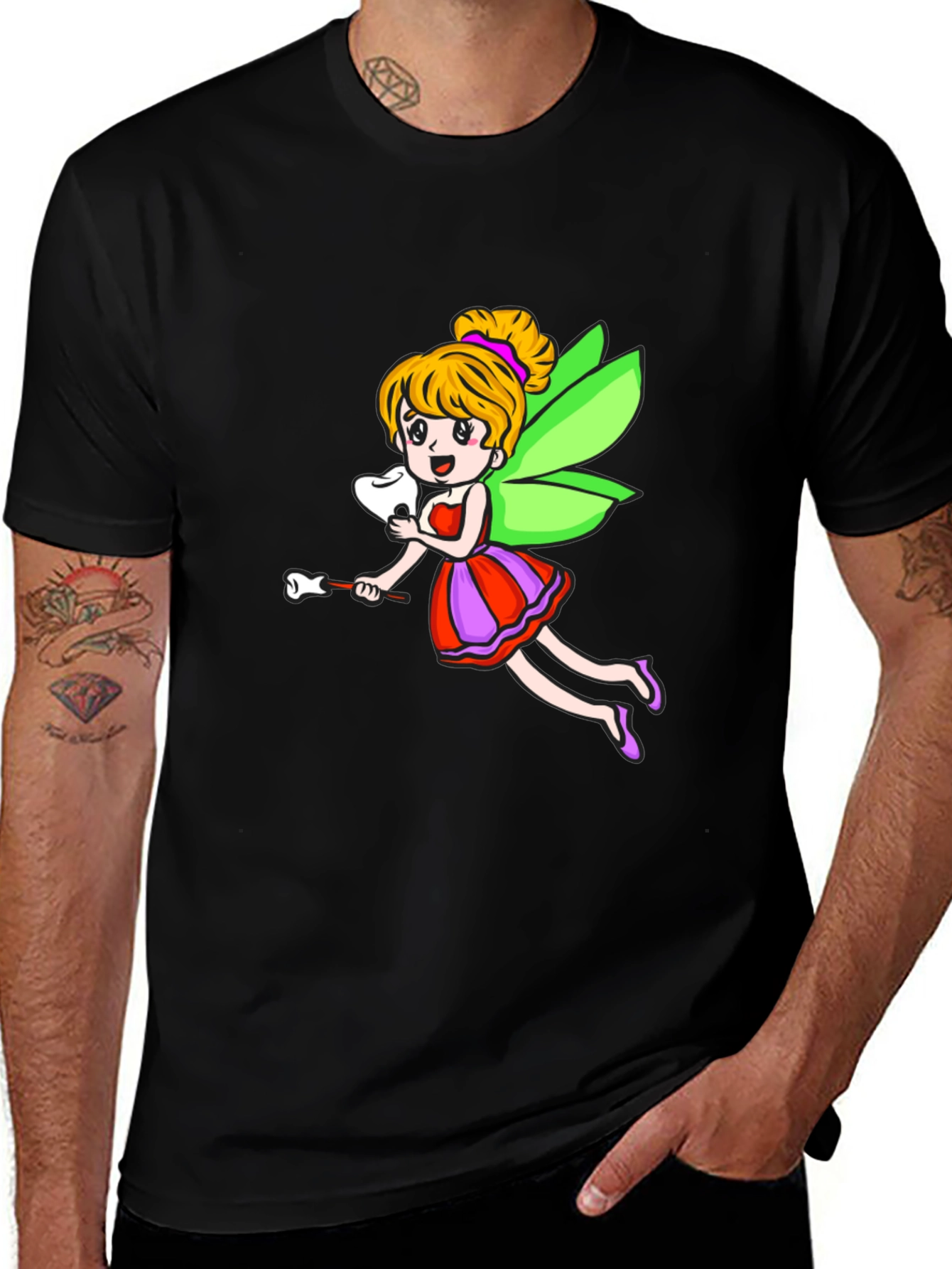 Variant 18 of Cartoon Tooth Fairy Graphic Tee - Black