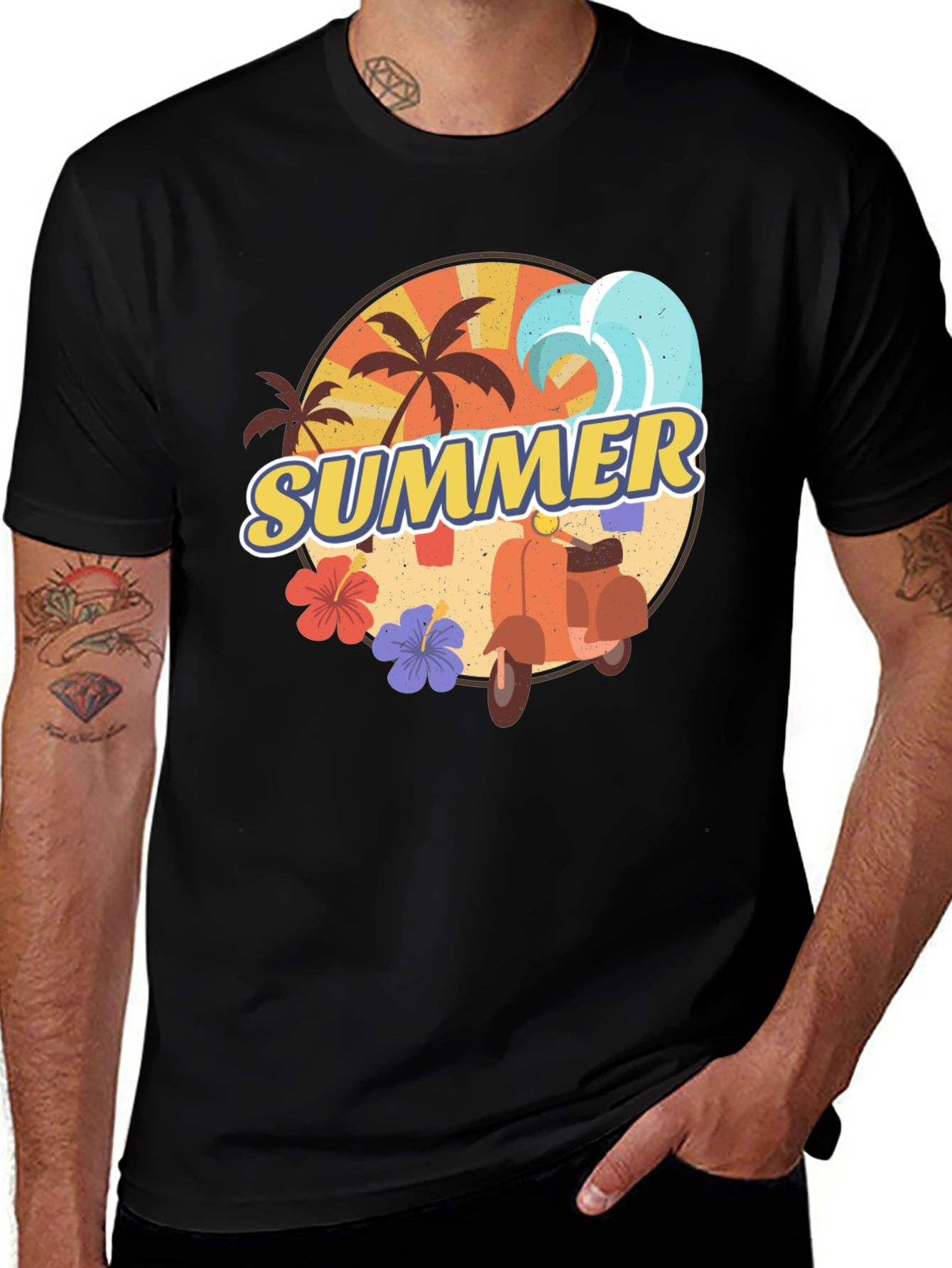 Variant 18 of Summer Vibes T-Shirt - Palm Tree Scooter Design