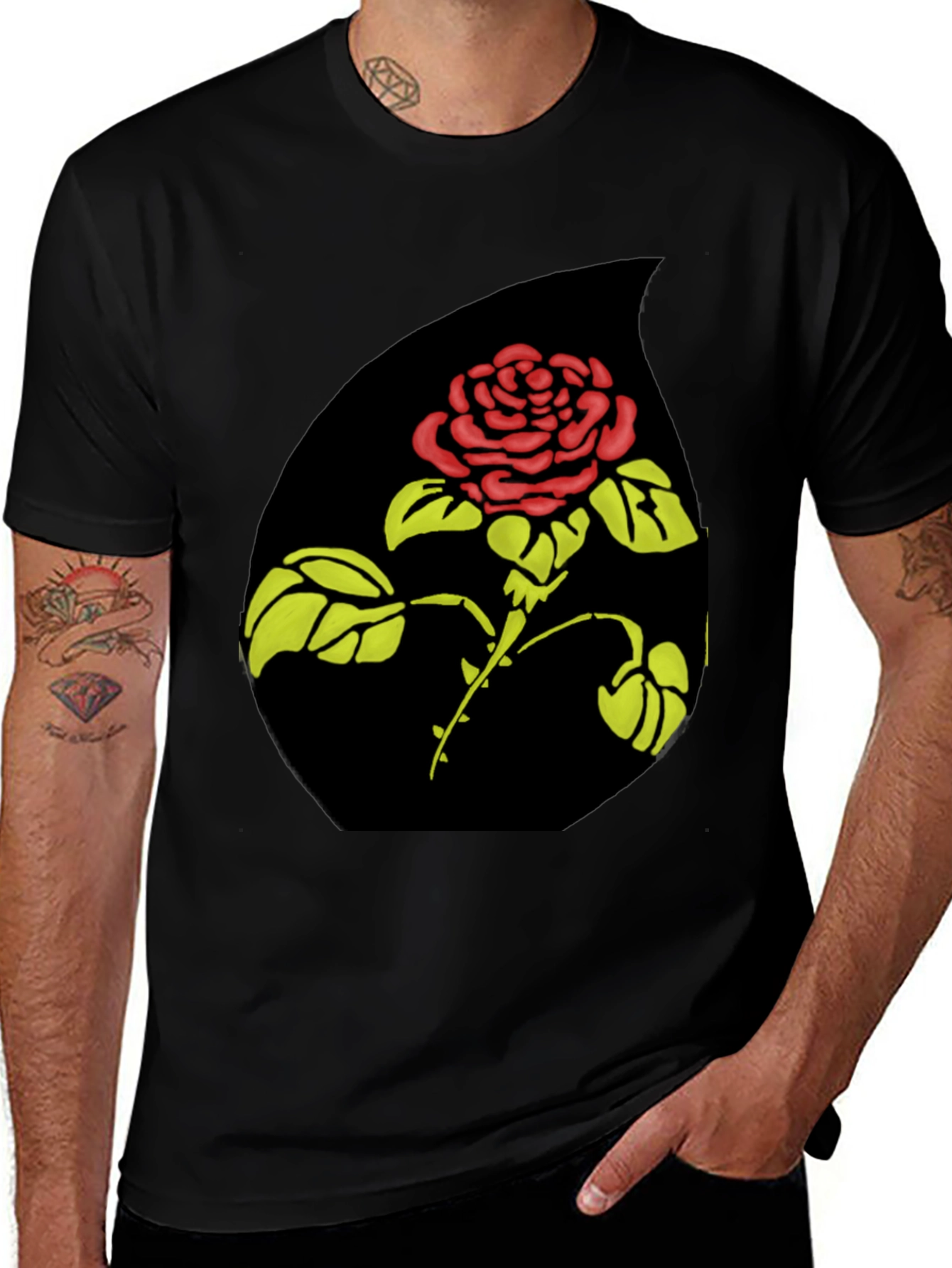 Variant 2 of Rose Graphic Black T-Shirt