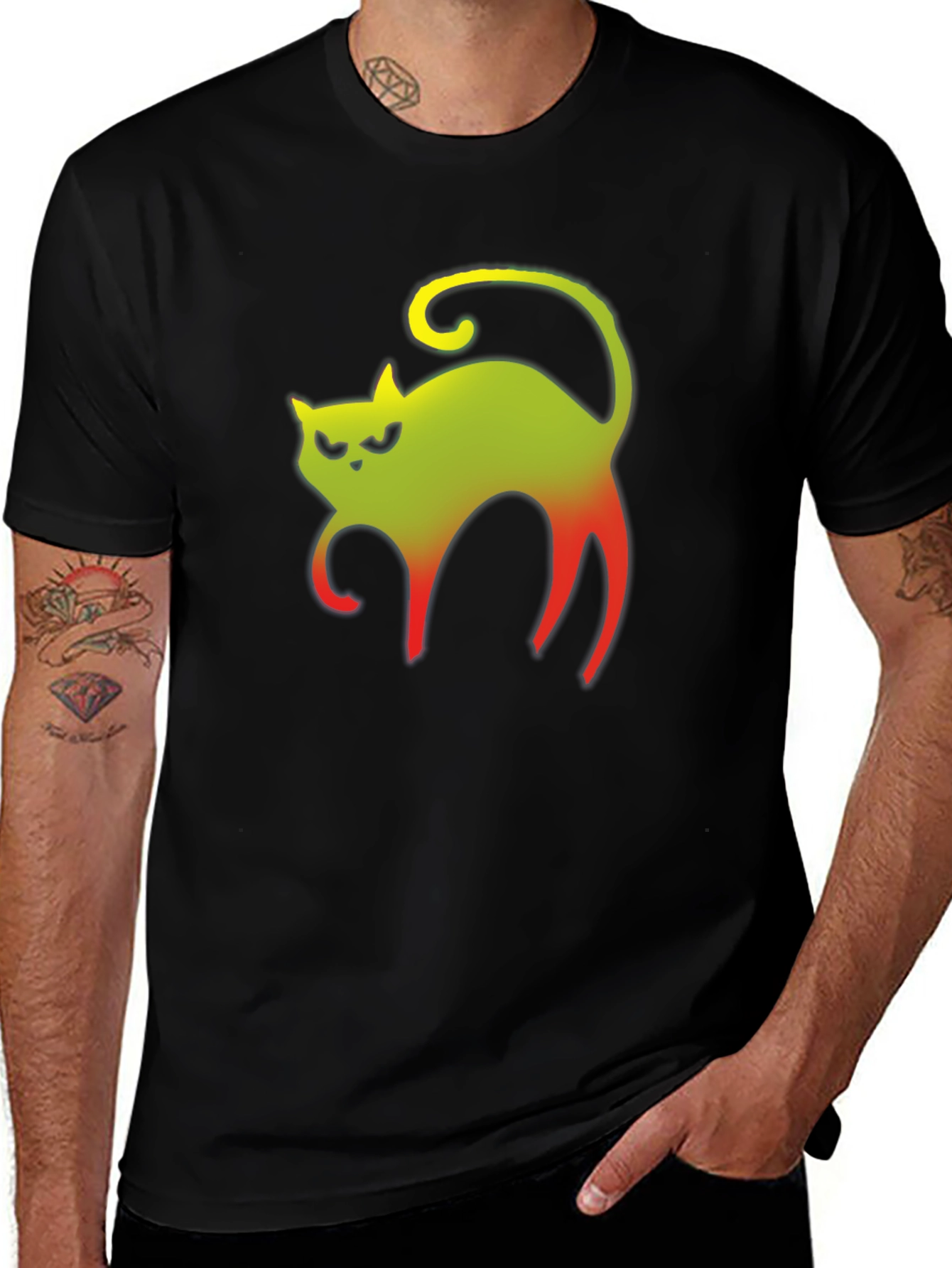 Variant 25 of Grumpy Gradient Cat Graphic Tee - Black Cotton T-Shirt