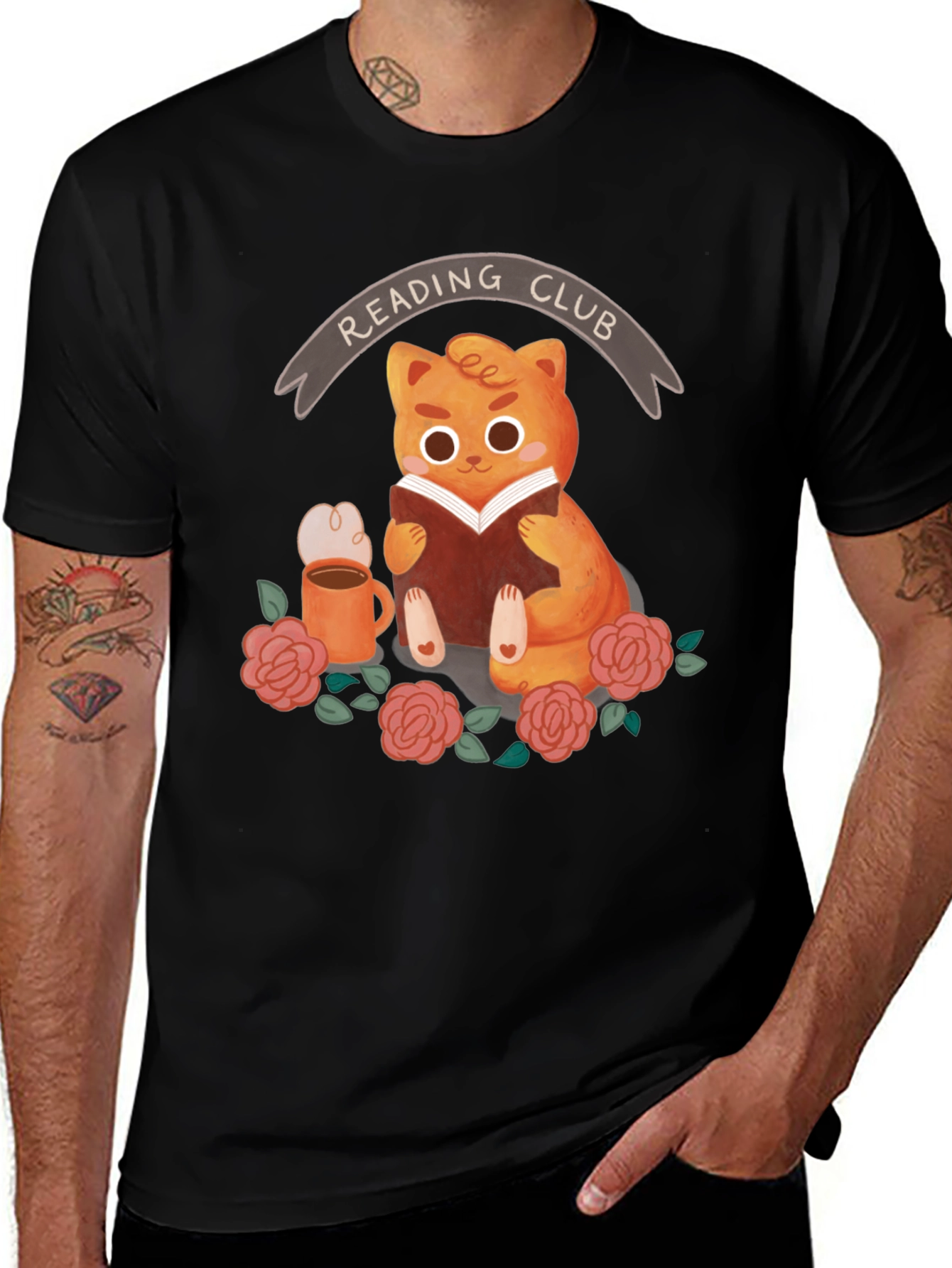 Variant 12 of Reading Club Cat T-Shirt