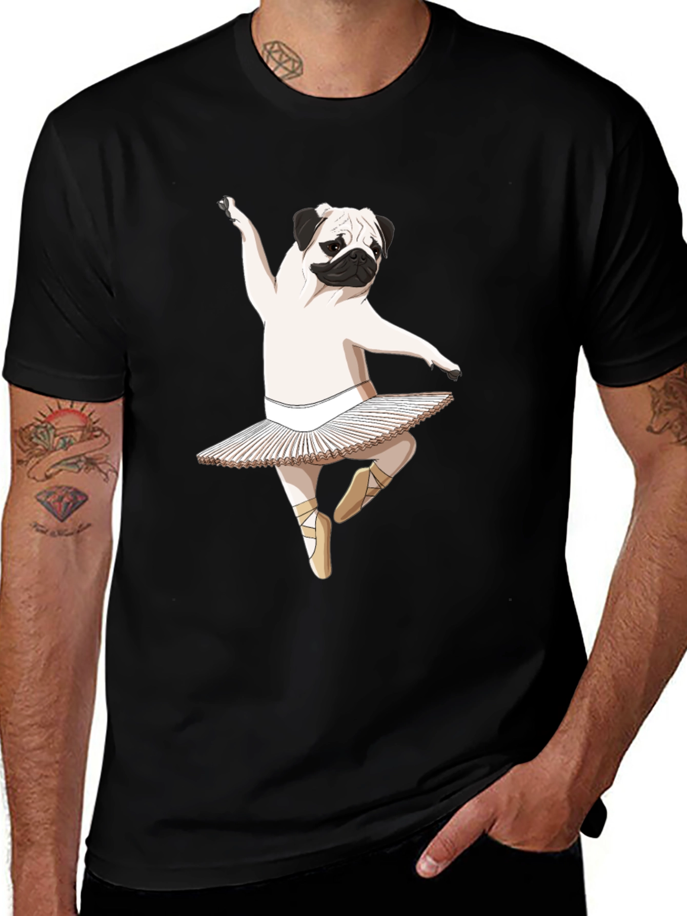 Variant 29 of Dancing Pug T-Shirt - Black Cotton Tee