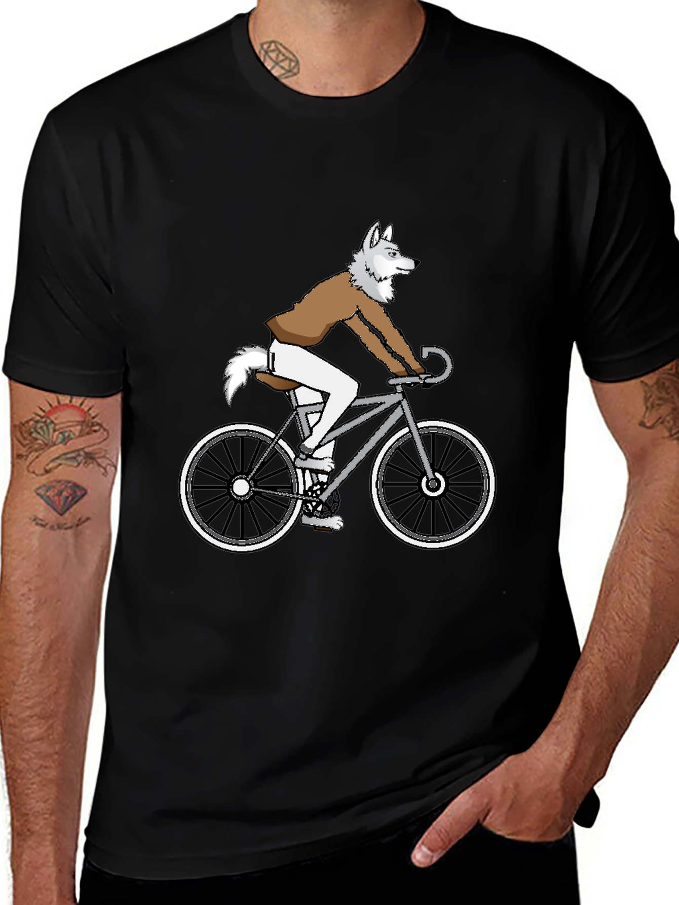 Variant 23 of Wolf on Bike Graphic Tee - Stylish Animal Lover's T-Shirt