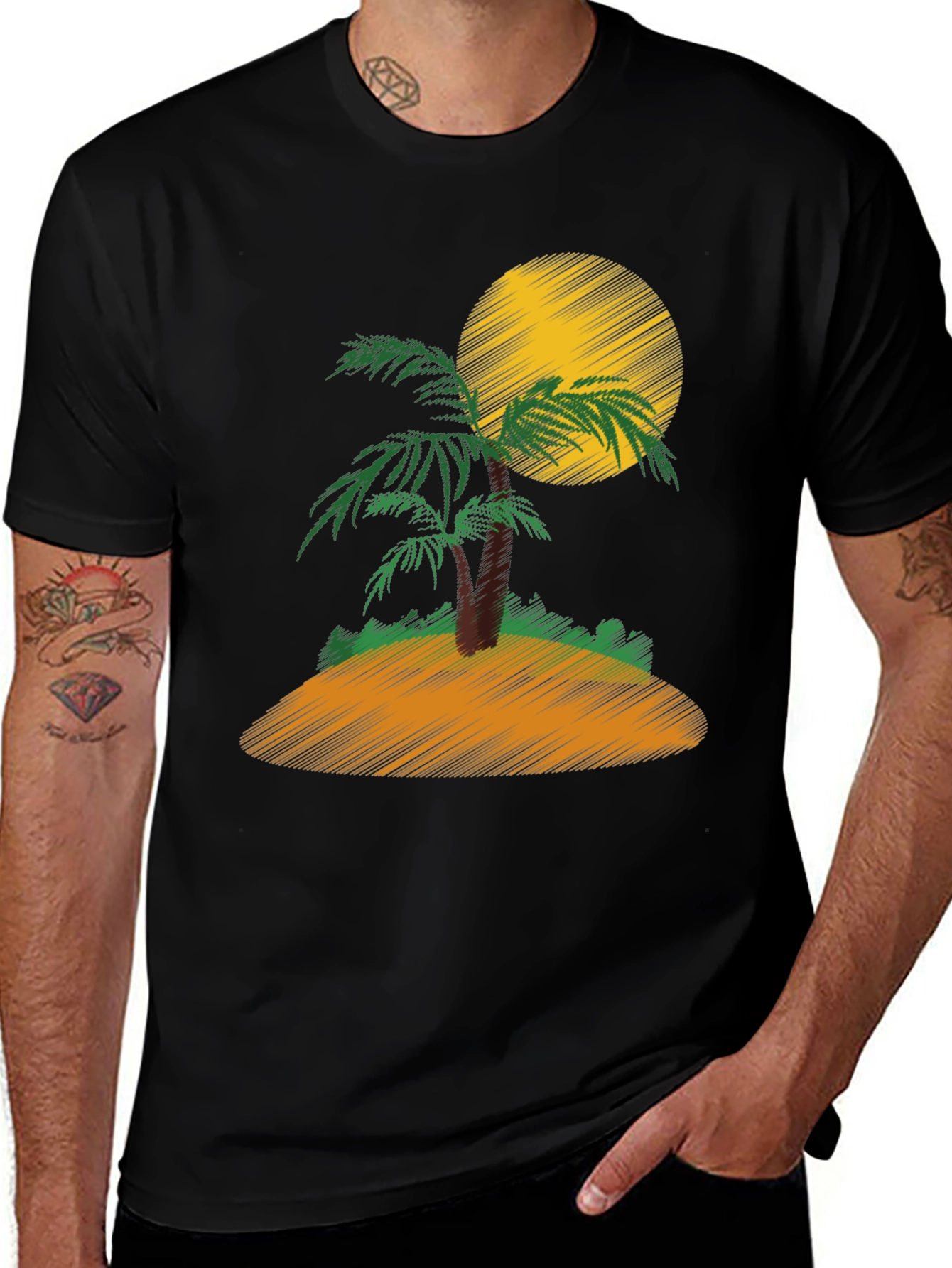 Variant 17 of Island Palm Tree Graphic Tee - Black T-Shirt