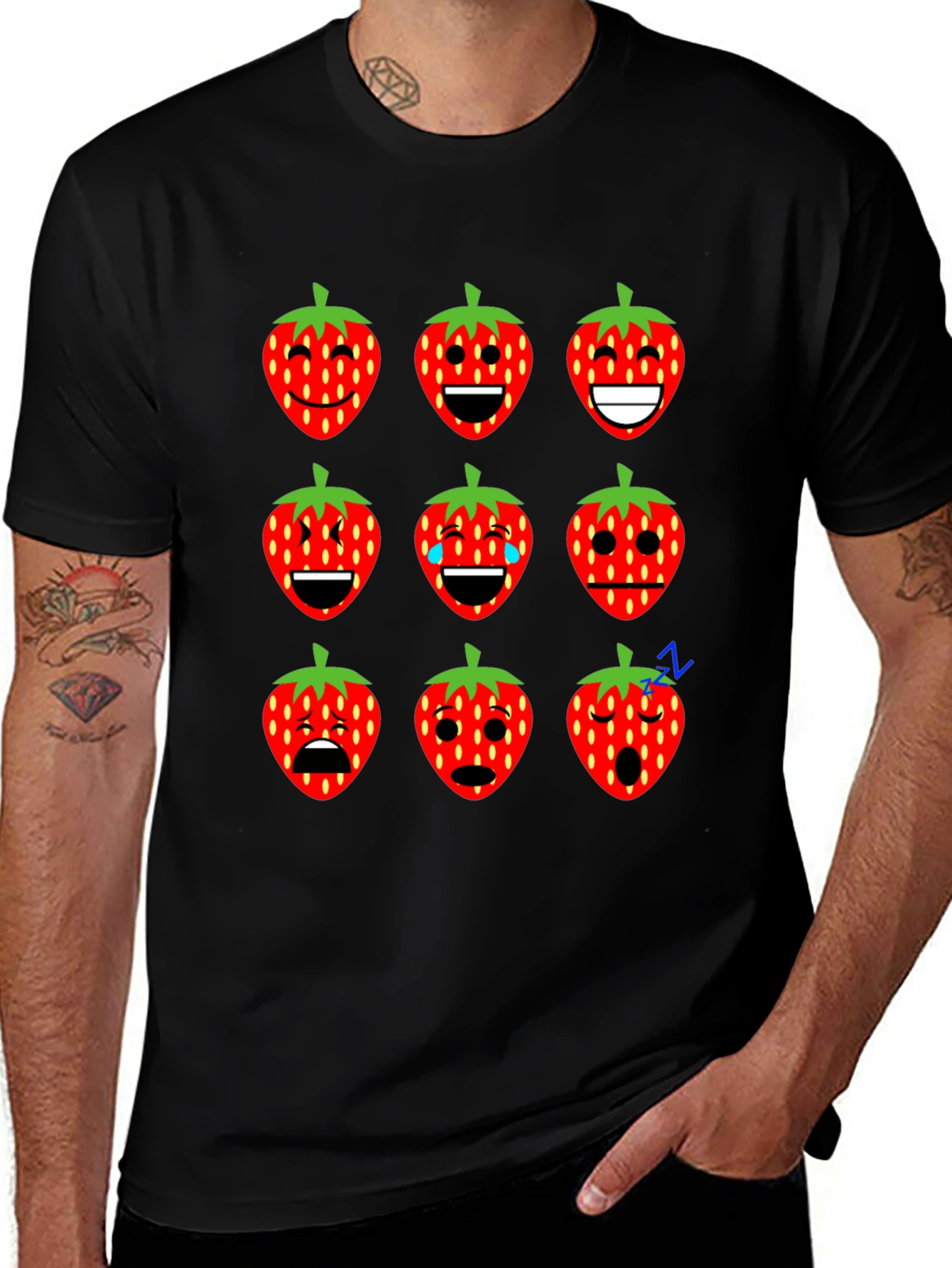 Variant 20 of Strawberry Emoji Black T-Shirt