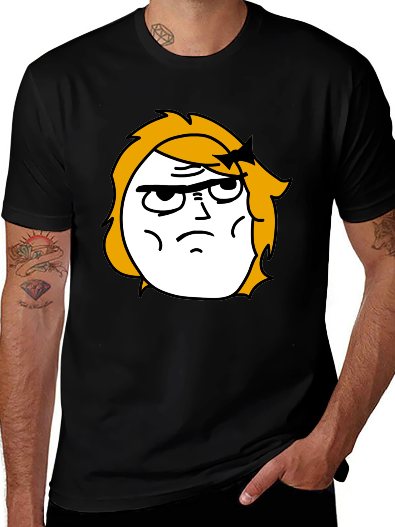 Meme Face Graphic Black T-Shirt