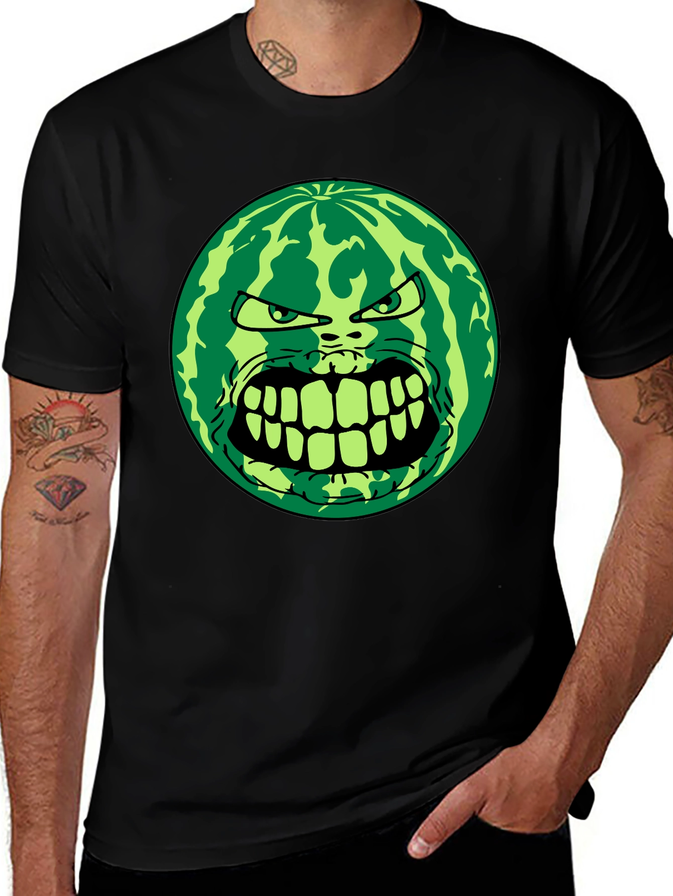 Variant 29 of Angry Watermelon Graphic Tee - Black Cotton Blend