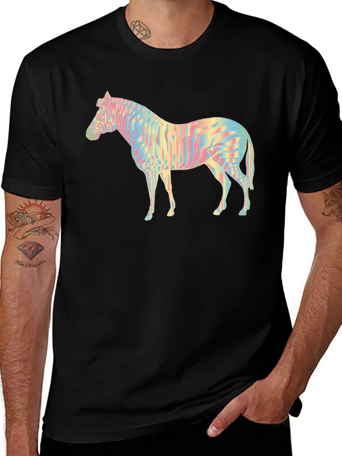 Variant 3 of Rainbow Zebra Graphic Black T-Shirt