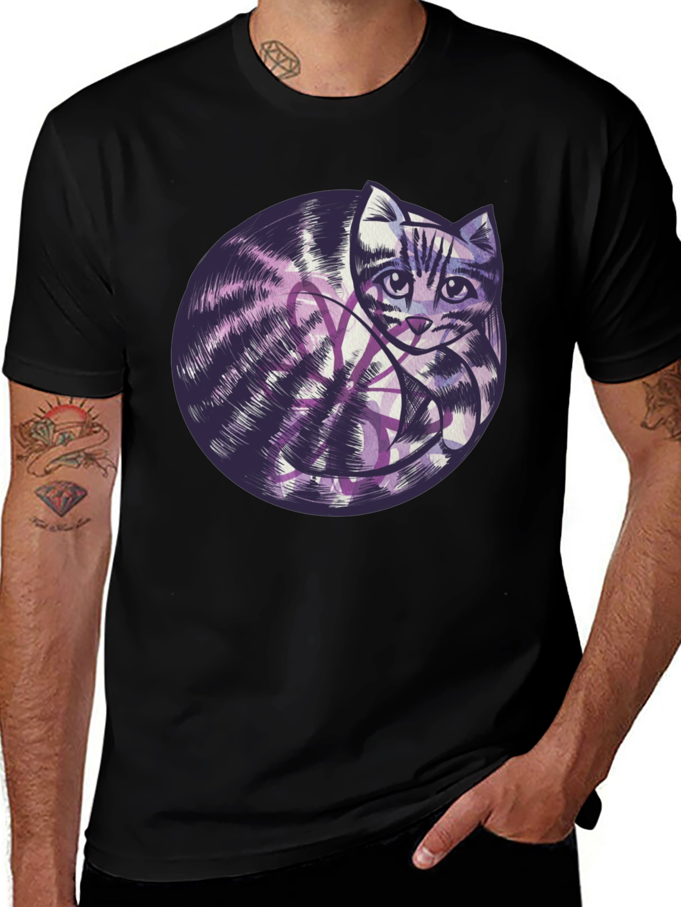 Variant 21 of Mystic Cat Graphic Tee - Black Cotton Comfort