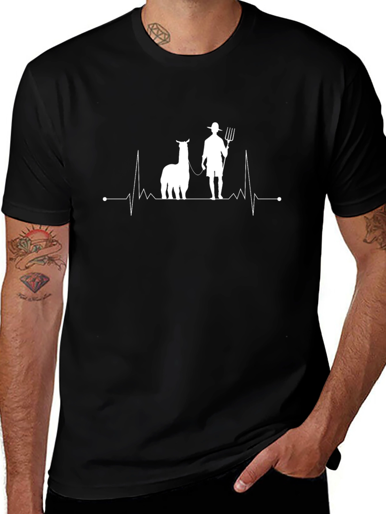 Variant 8 of Llama Farmer Heartbeat T-Shirt - Novelty Tee