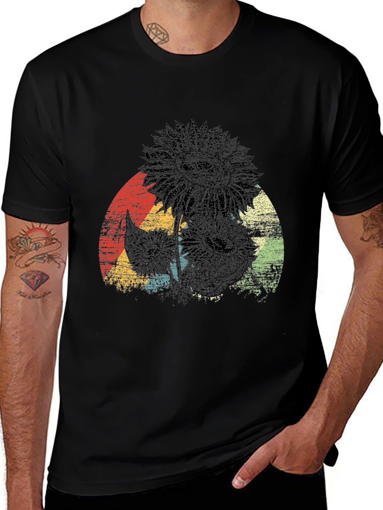 Variant 9 of Vintage Sunflower Graphic Tee - Black