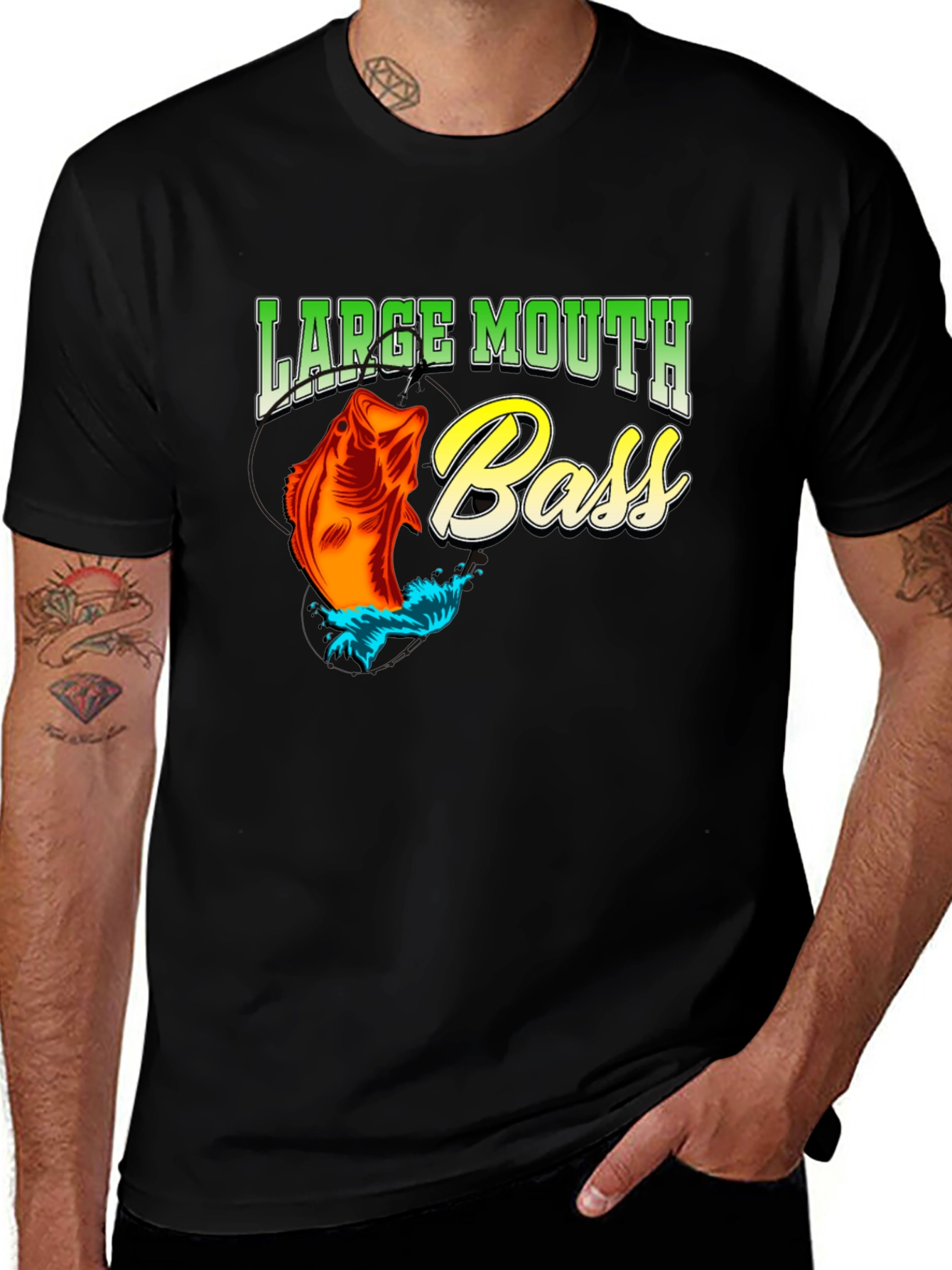 Variant 23 of Large Mouth Bass Fishing T-Shirt - Black