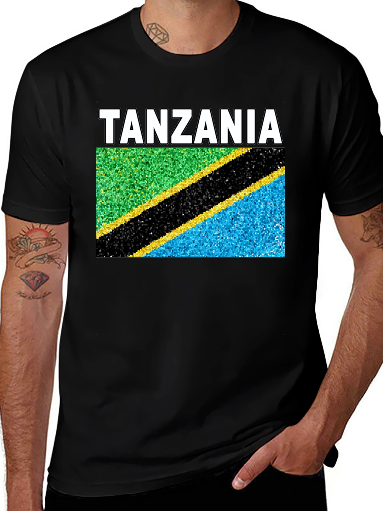 Tanzania Flag Graphic T-Shirt - Black Crew Neck Tee