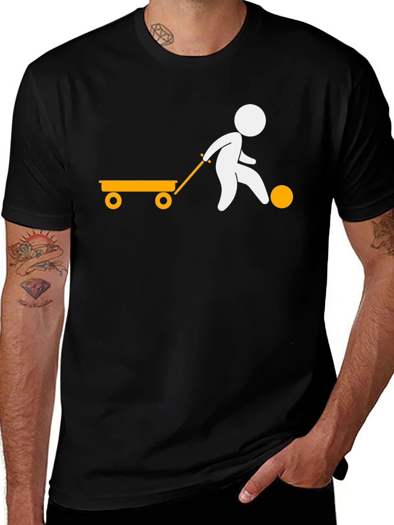 Cartoon Wagon Pulling Tee - Black