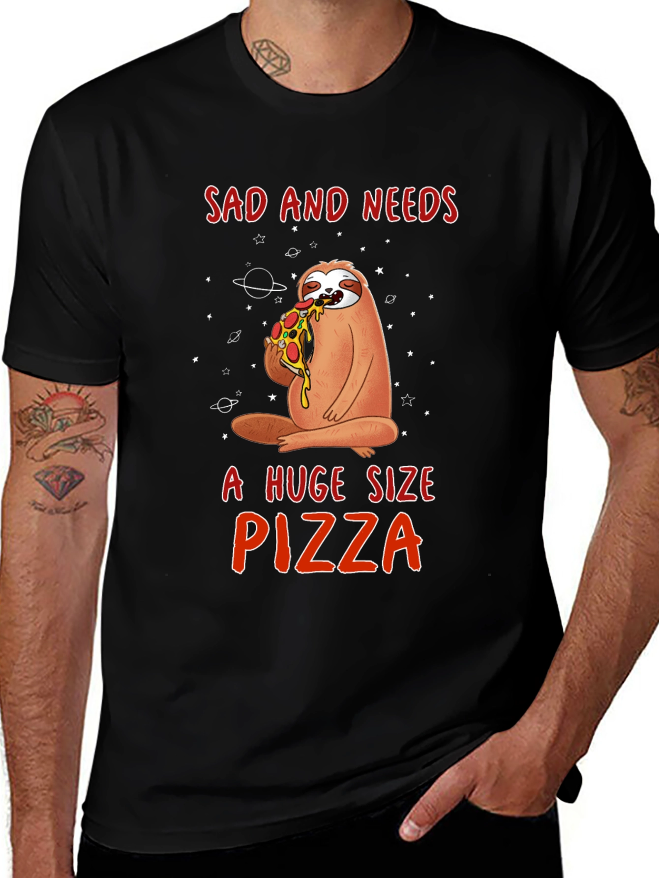 Variant 13 of Sad Sloth Pizza Lover Graphic Tee