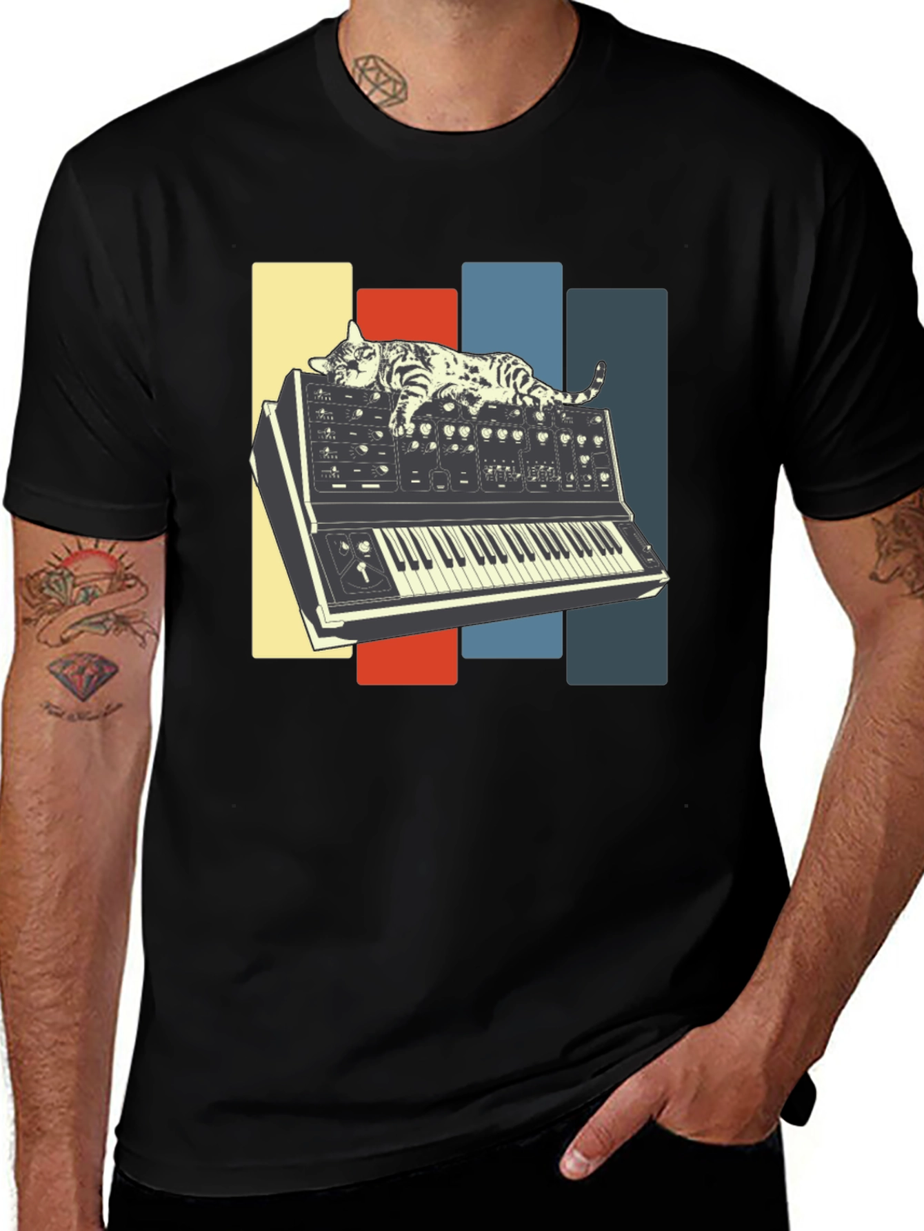 Variant 9 of Cat Synth T-Shirt - Vintage Music Lover Tee