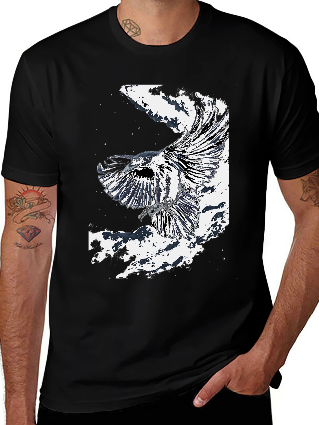 Variant 13 of Black T-Shirt with Eagle Graphic Design