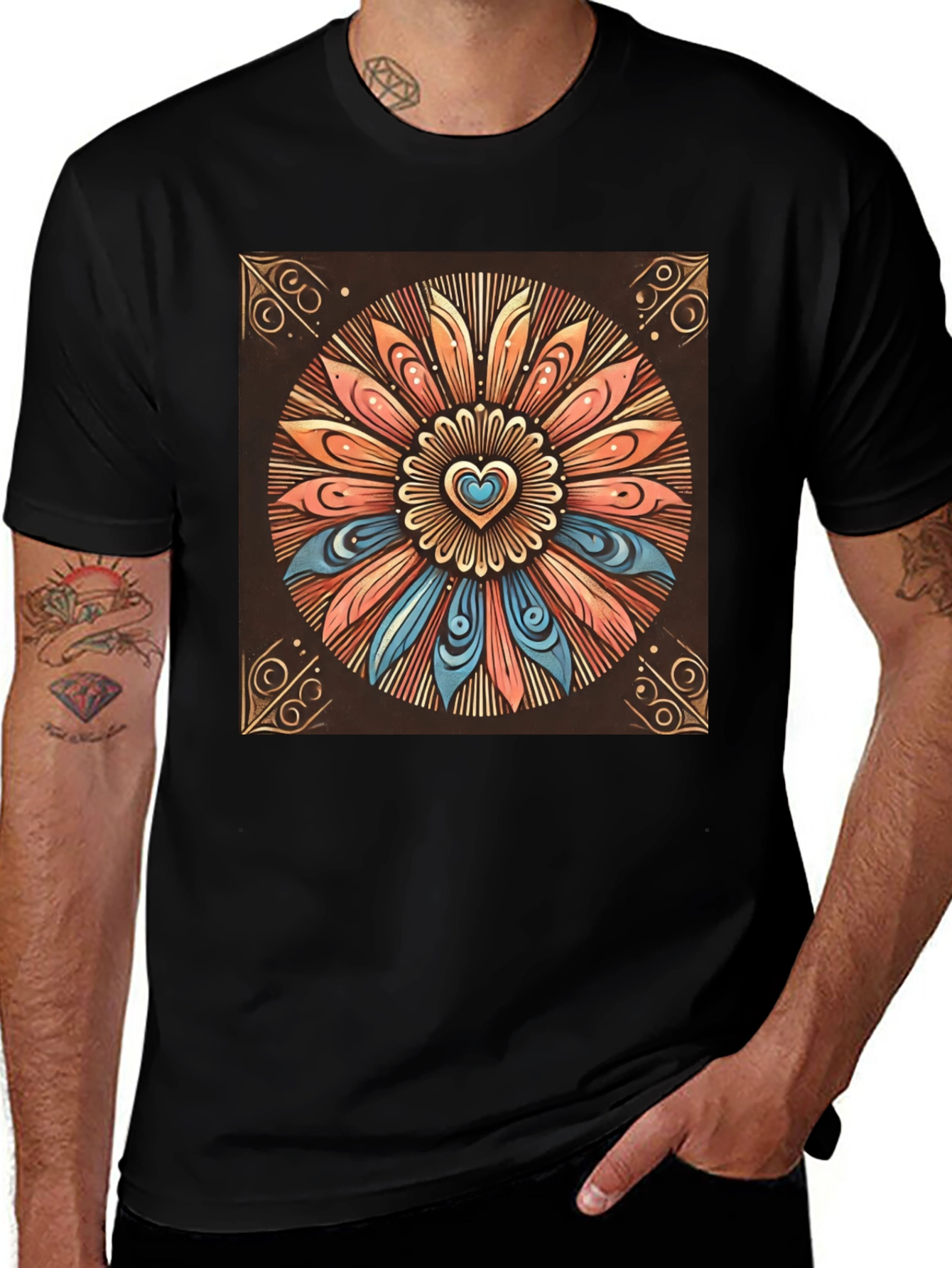 Variant 25 of Boho Heart Mandala Graphic Tee - Stylish Comfort