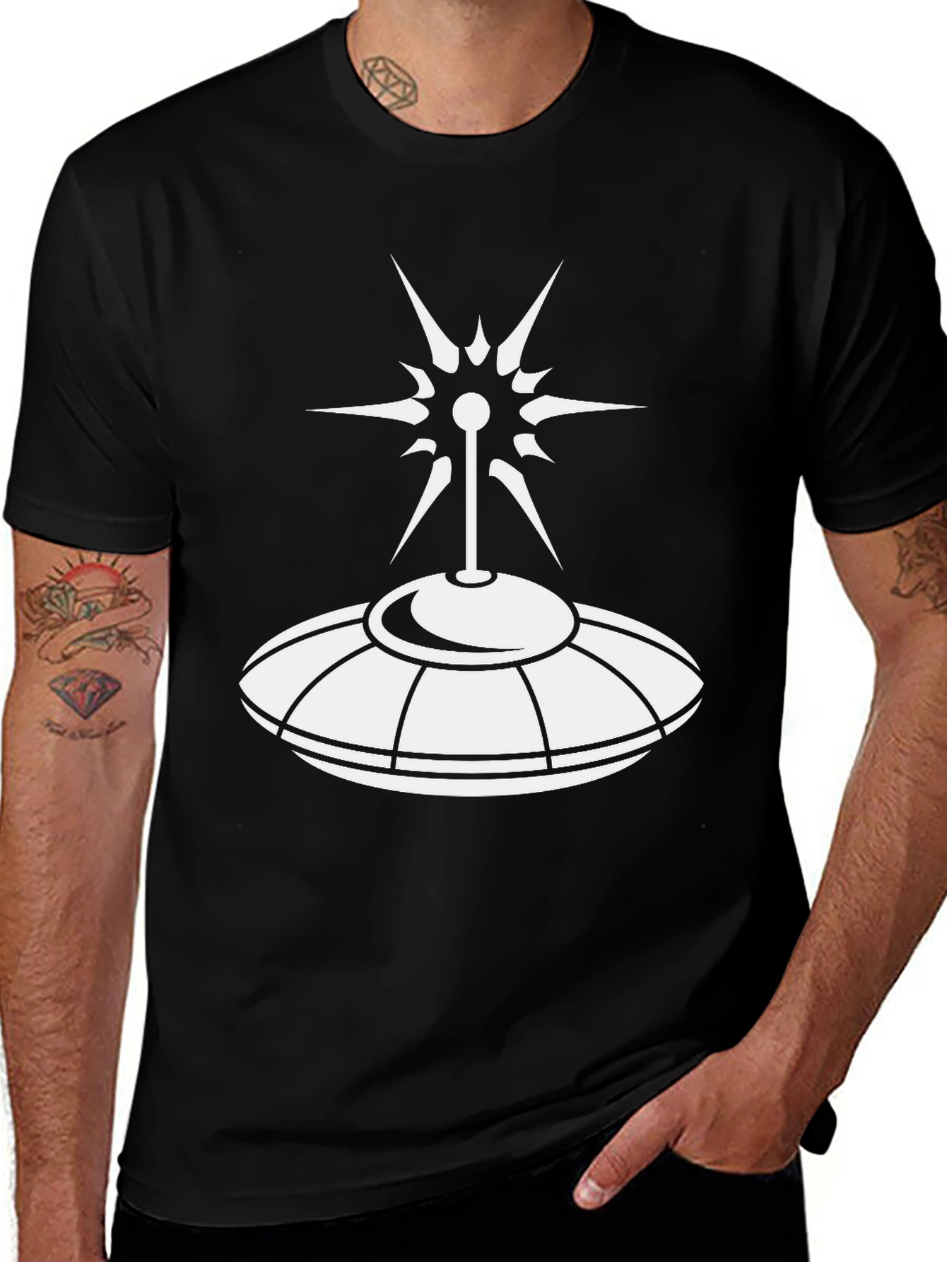 UFO Graphic T-Shirt - Black Cotton Alien Tee