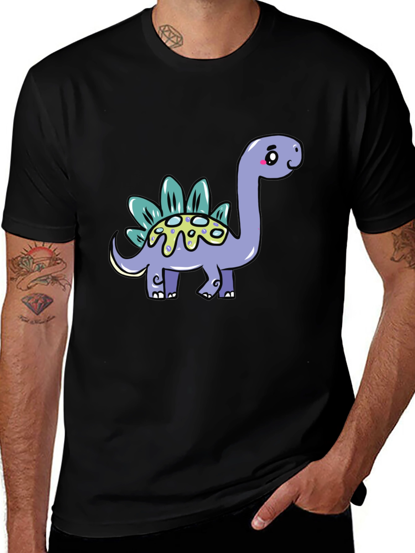 Variant 2 of Cute Dinosaur Graphic Tee - Black Cotton T-Shirt