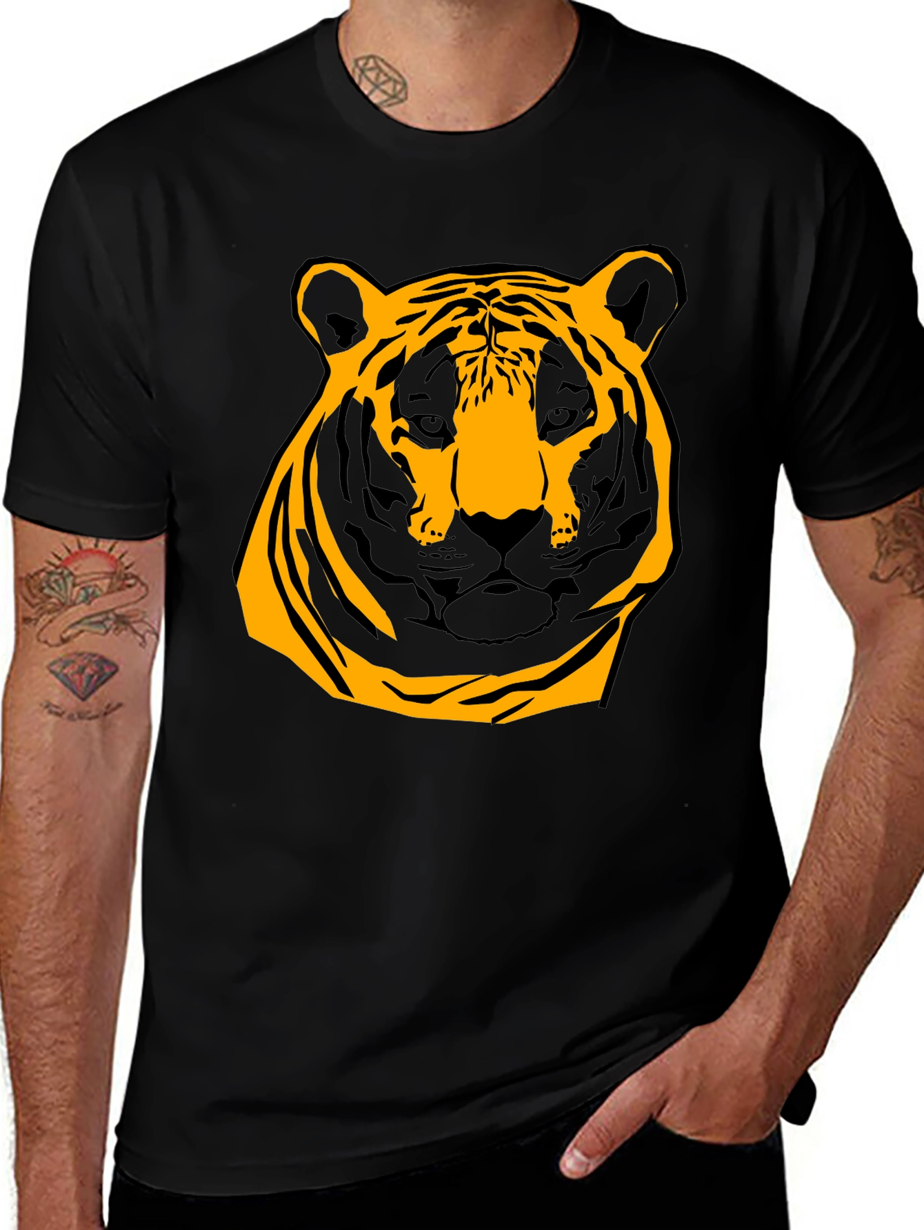 Variant 3 of Bold Tiger Graphic Tee - Black Cotton Shirt