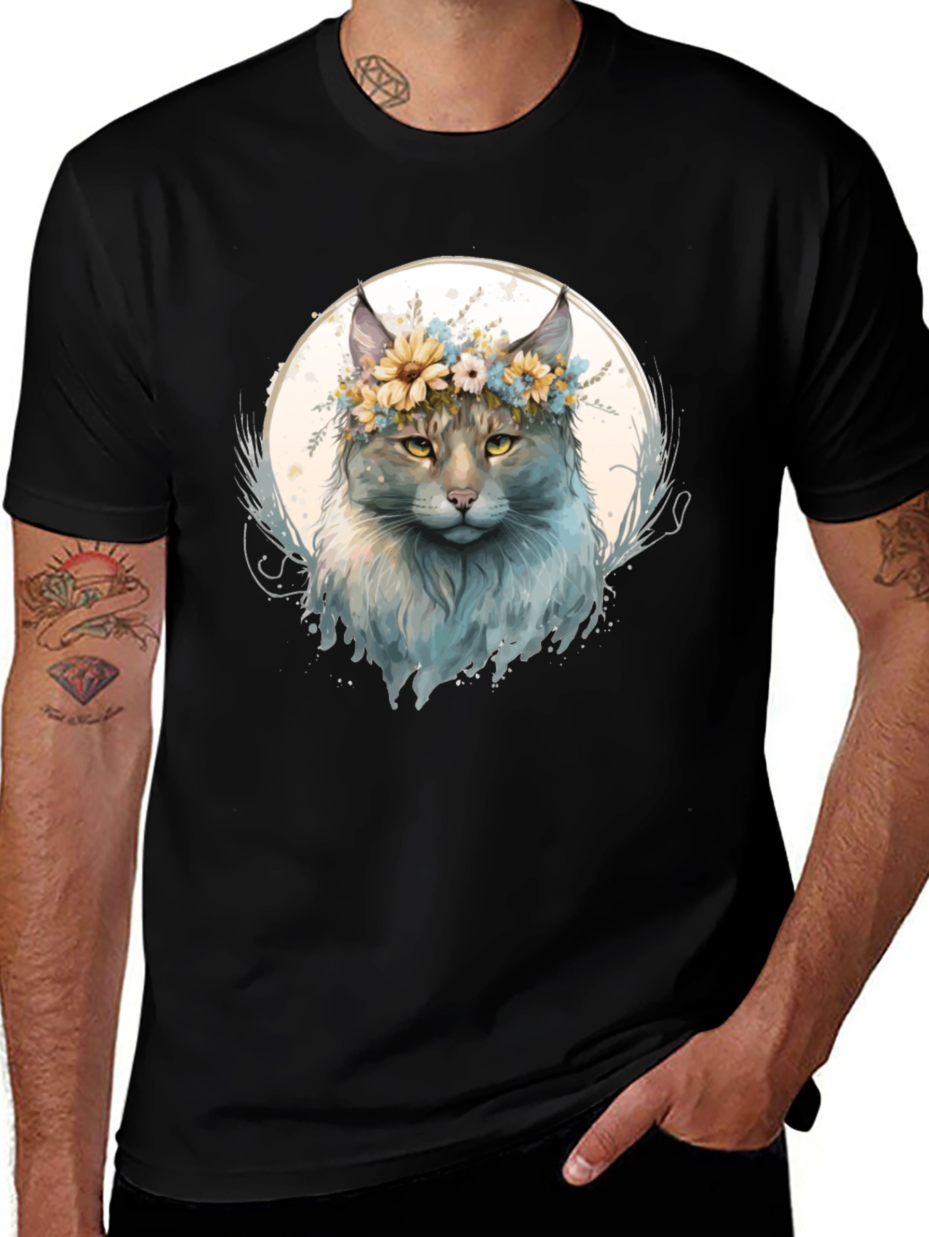 Variant 26 of Floral Crown Cat Graphic T-Shirt
