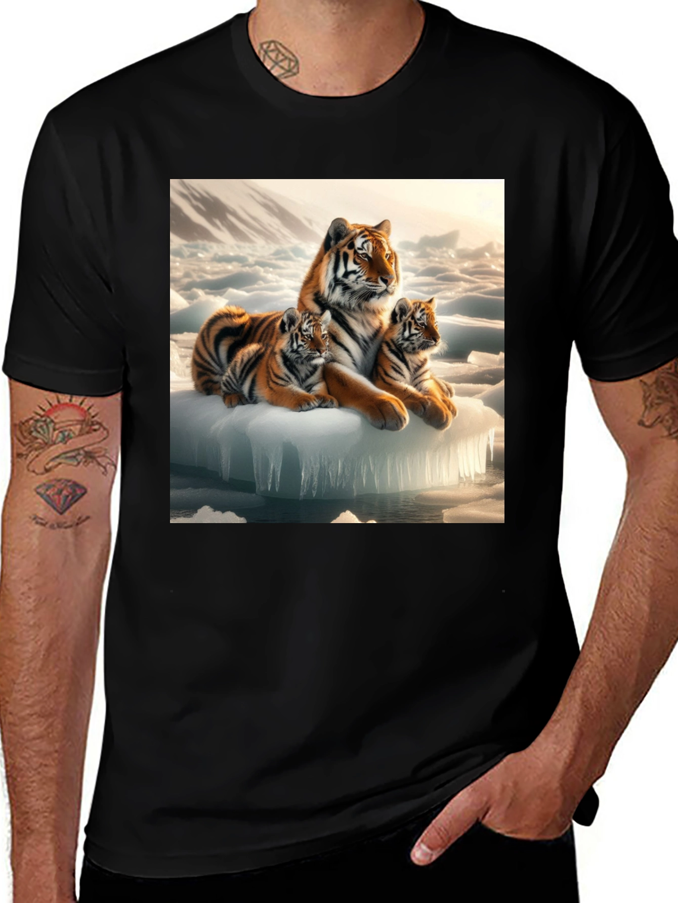 Variant 22 of Tiger Family on Iceberg Graphic T-Shirt