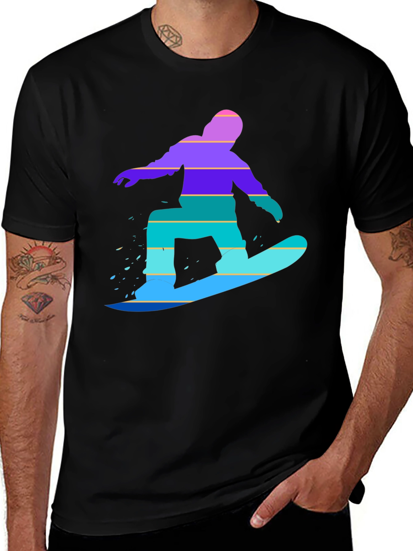 Variant 25 of Retro Snowboarder Graphic T-Shirt - Black