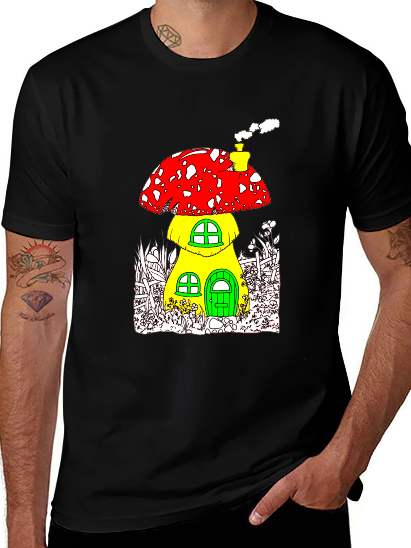 Variant 23 of Mushroom House Graphic T-Shirt - Fun Whimsical Tee