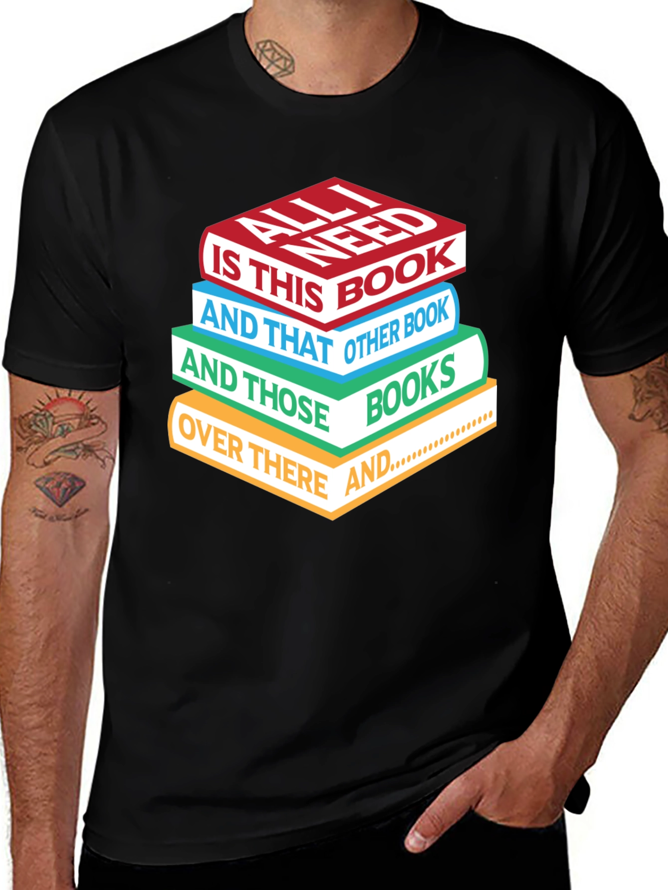 Book Lover T-Shirt - Stacked Books Design