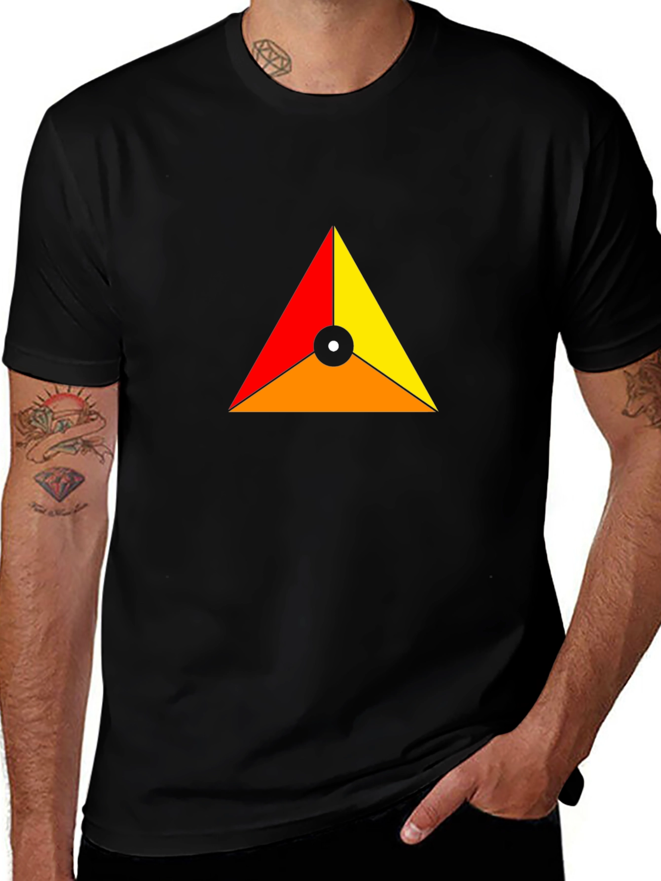 Variant 25 of Geometric Triangle Design Black T-Shirt
