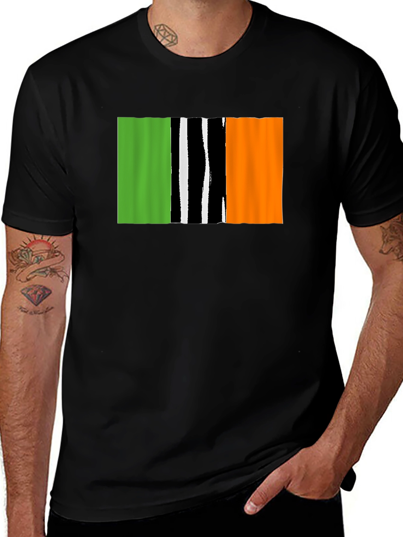 Variant 27 of Irish Flag T-Shirt - Black Crew Neck Tee