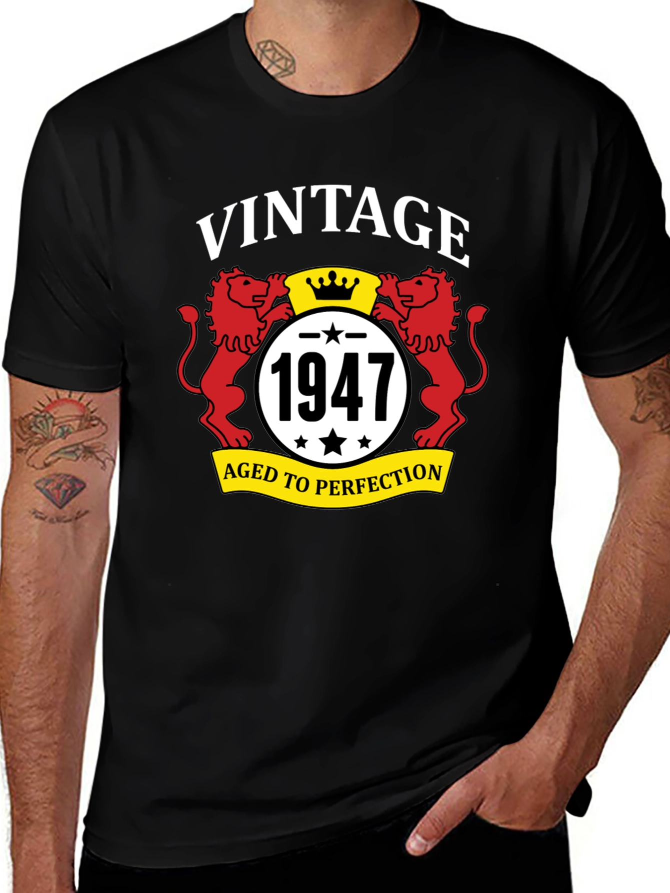 Variant 3 of Vintage 1947 Aged to Perfection Black T-Shirt