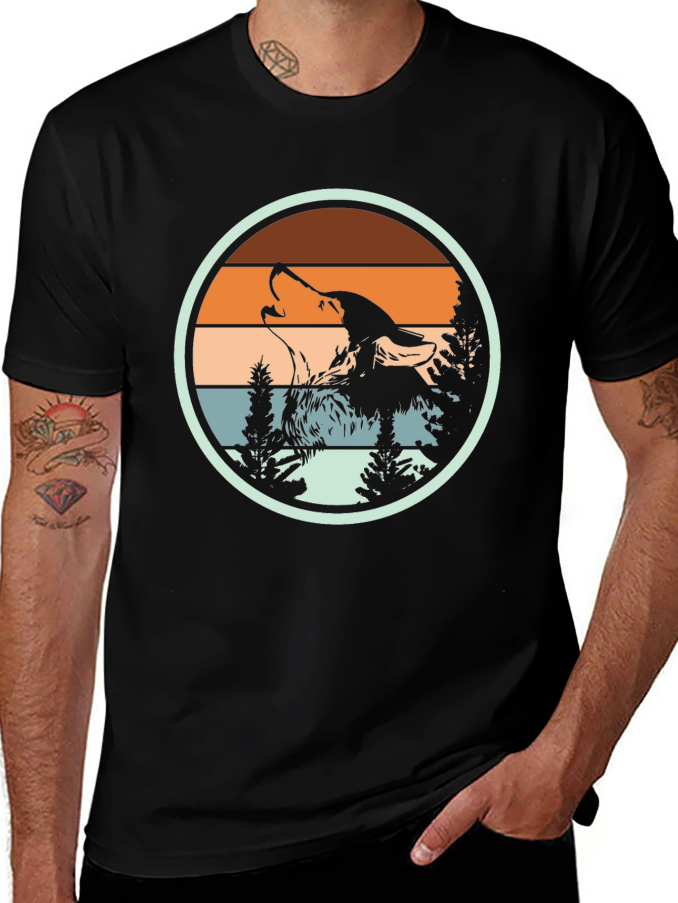 Variant 14 of Wolf Howling Retro Sunset Graphic T-Shirt