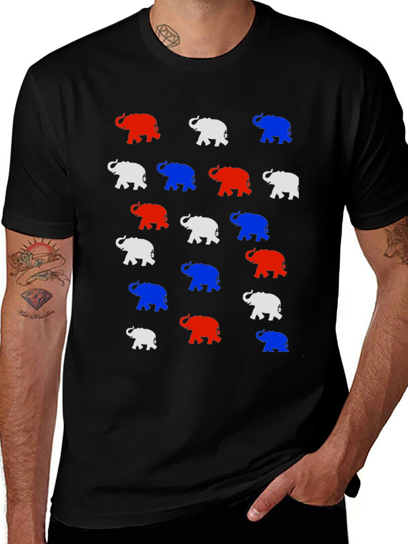 Variant 26 of Elephant Print Tee - Red, White, and Blue