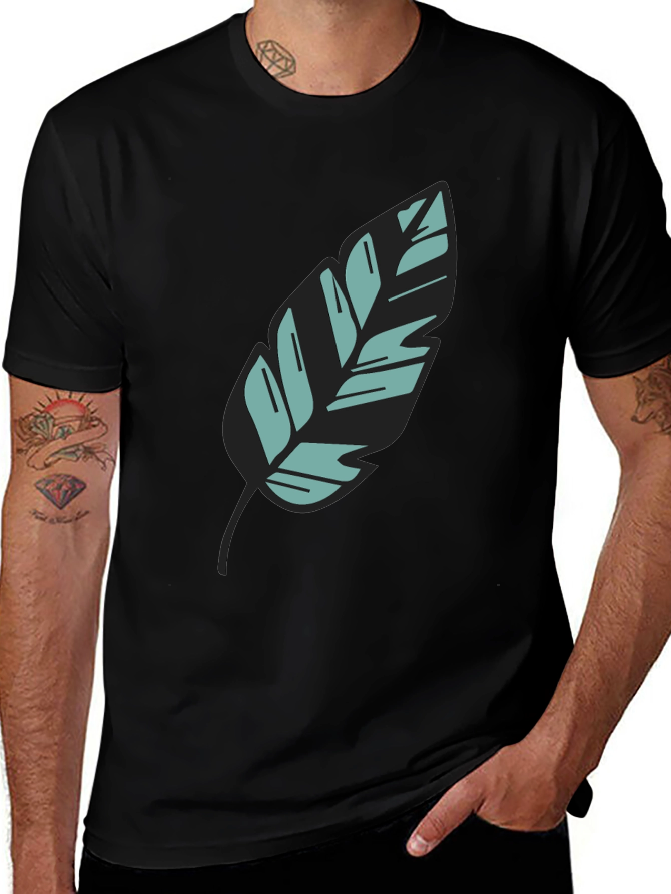 Variant 6 of Leaf Graphic Black Tee - Stylish Casual Wear