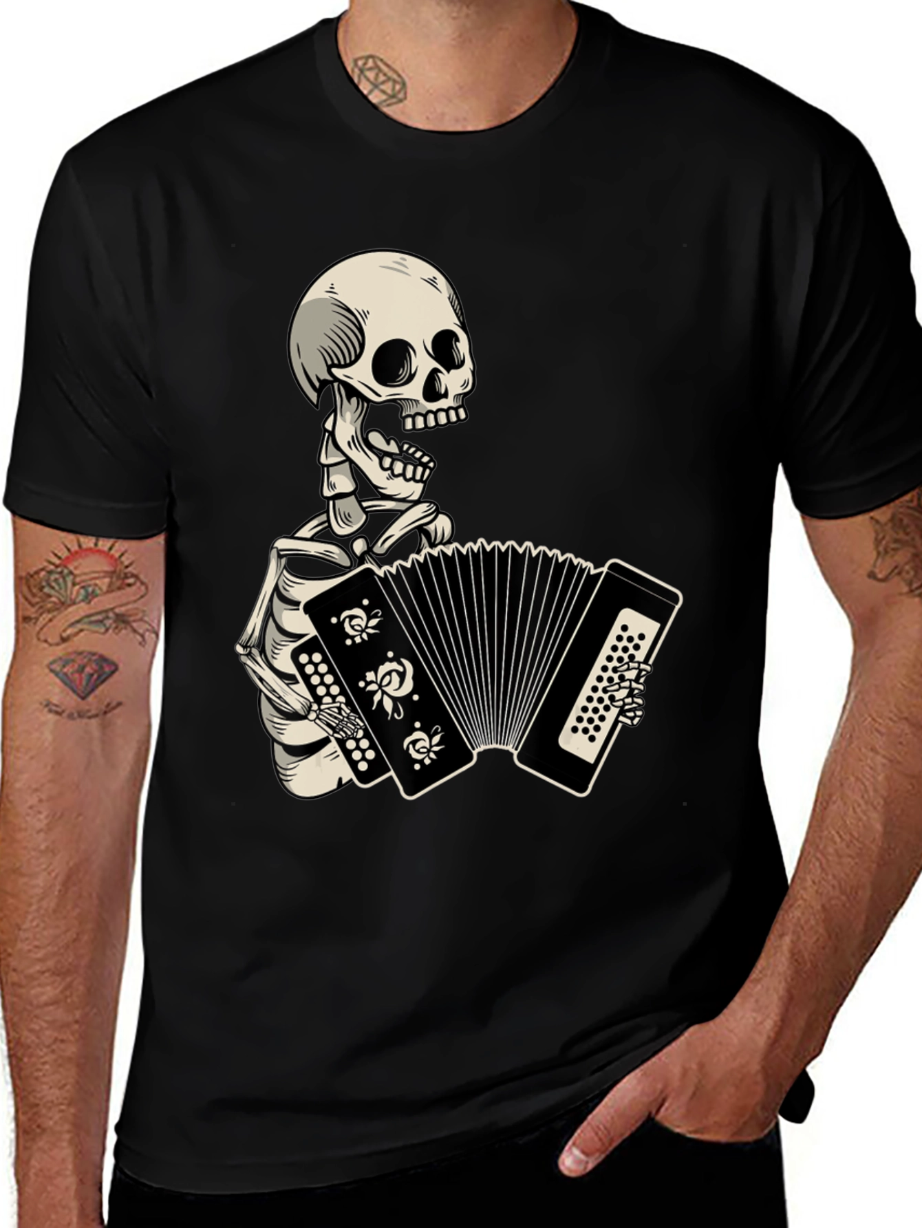 Skeleton Accordion Player Graphic Tee - Black