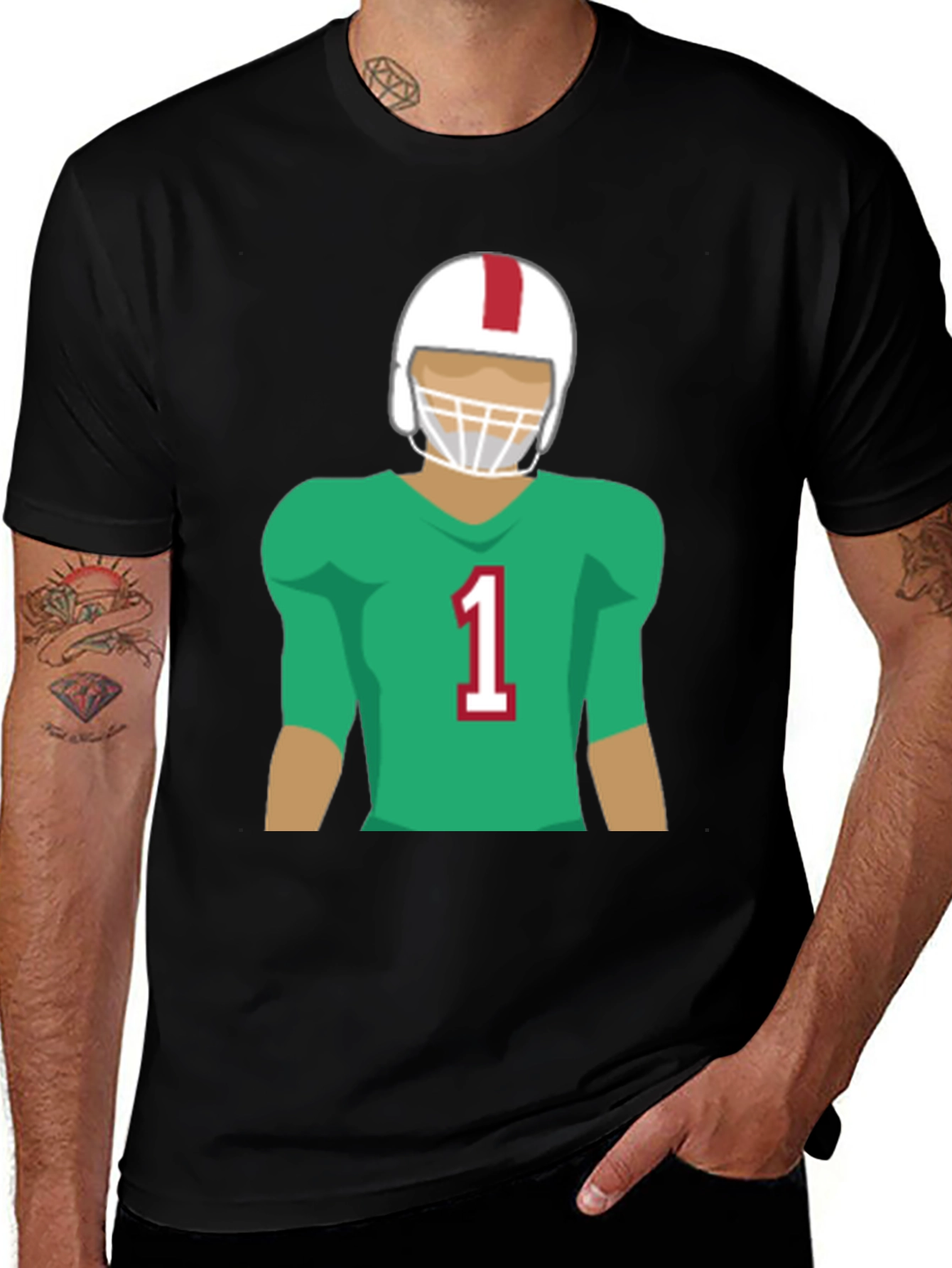 Football Player Graphic Tee - Black Casual T-Shirt
