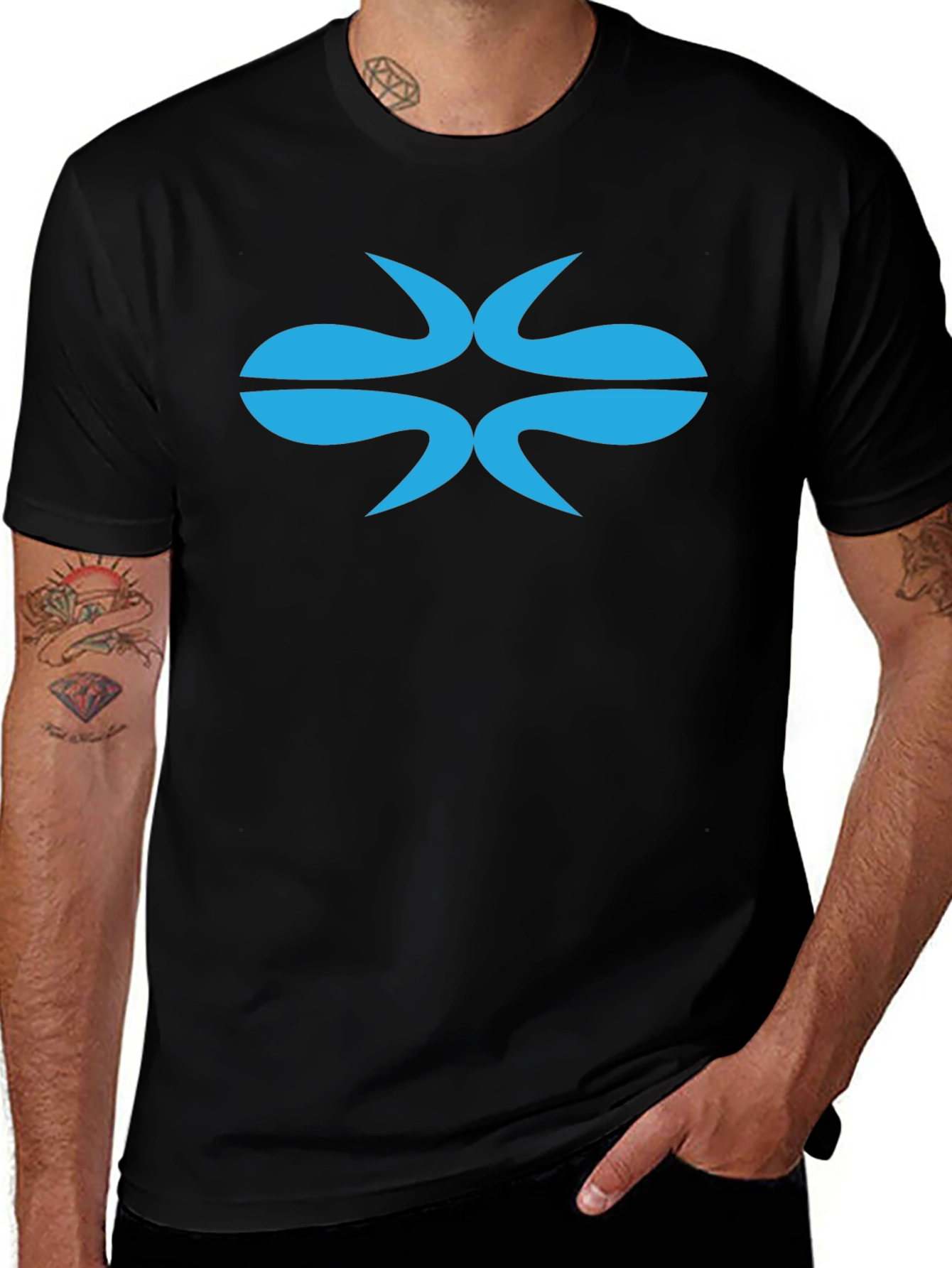 Variant 21 of Modern Blue Graphic Tee - Black Cotton Blend Shirt